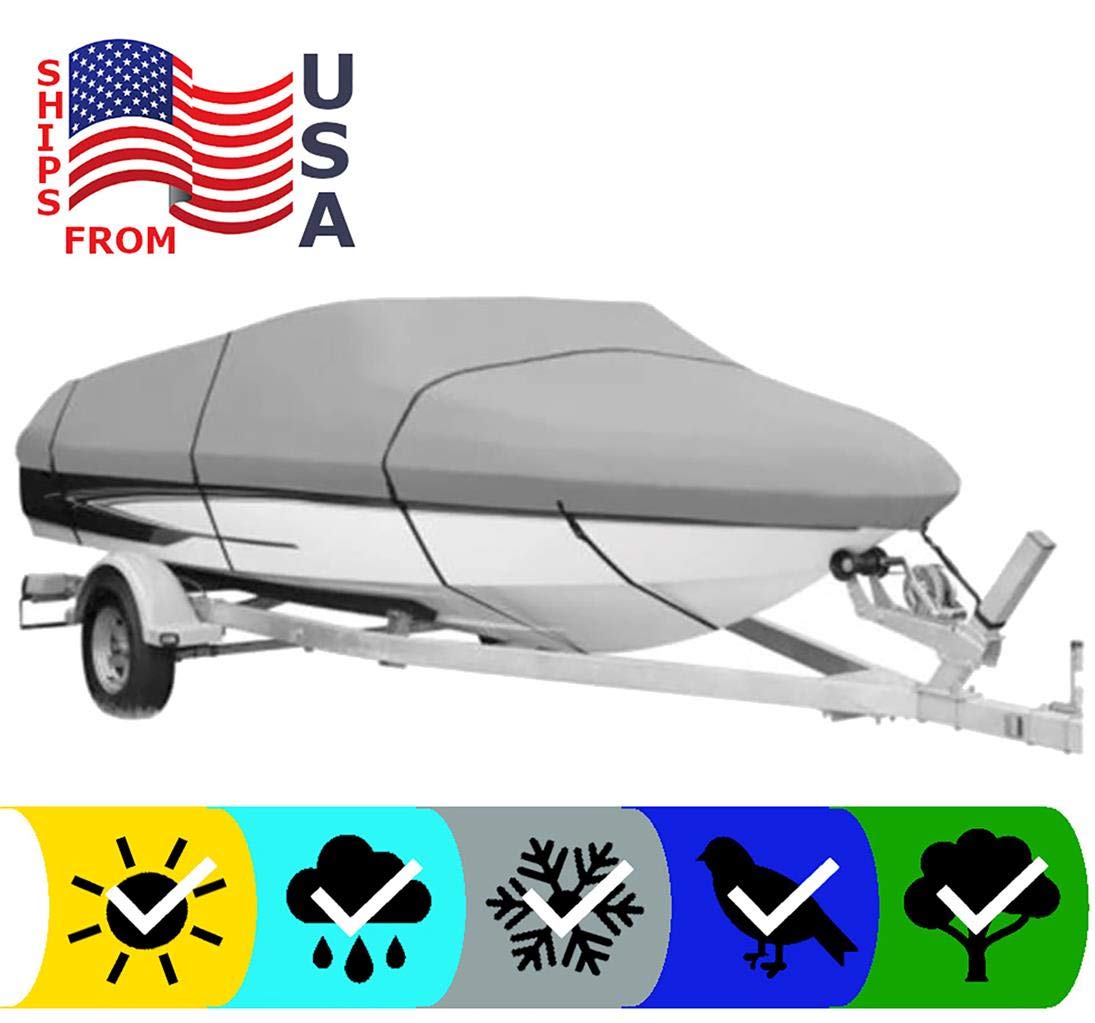 SBU Grey Heavy-Duty Boat Cover Compatible for Key WEST 176 Bay Reef 2014-600 Denier Woven Polyester - 2 Year Warranty & Storage Bag Included