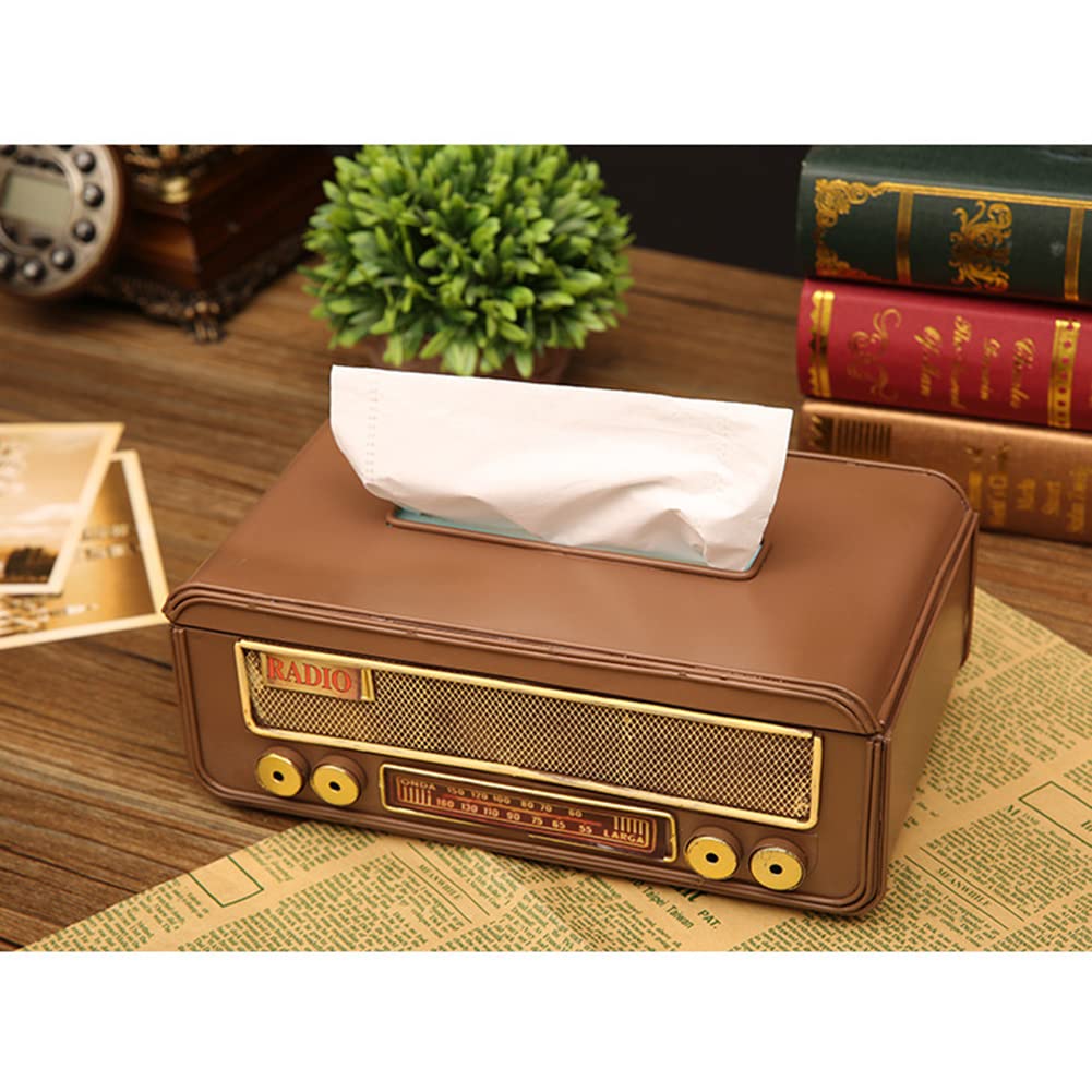 Desktop decoraties Retro Radio Model Tissue Box Desktop Papier Houder Vintage Tissue Papieren Dispenser Opslag Servet Case Organizer Ornament Craft Tafelblad decoratie (Color : Rood