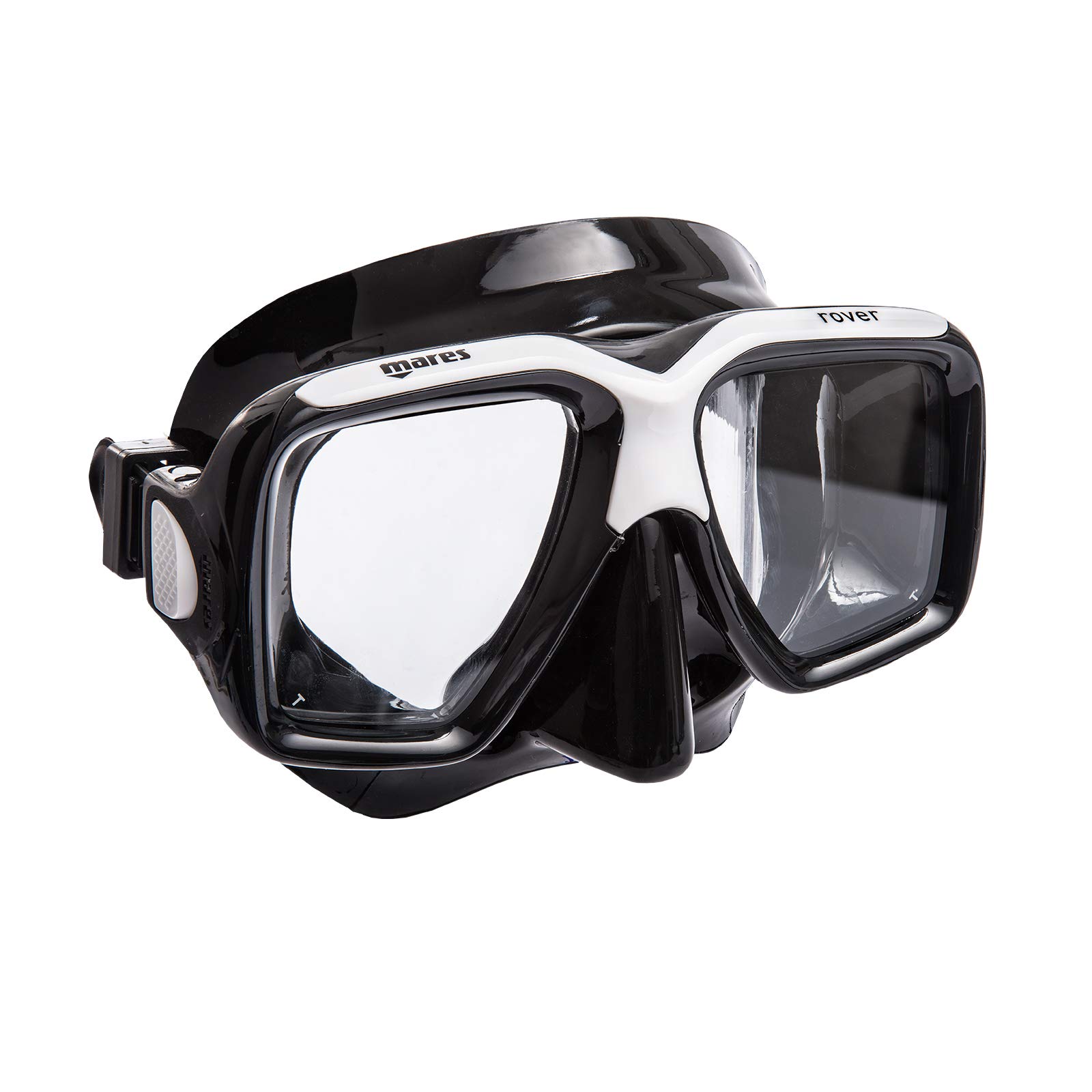 Mask Rover Black/White with Integrated Buckles | Heavy Duty Construction Diving Mask with Comfortable Silicone Skirt