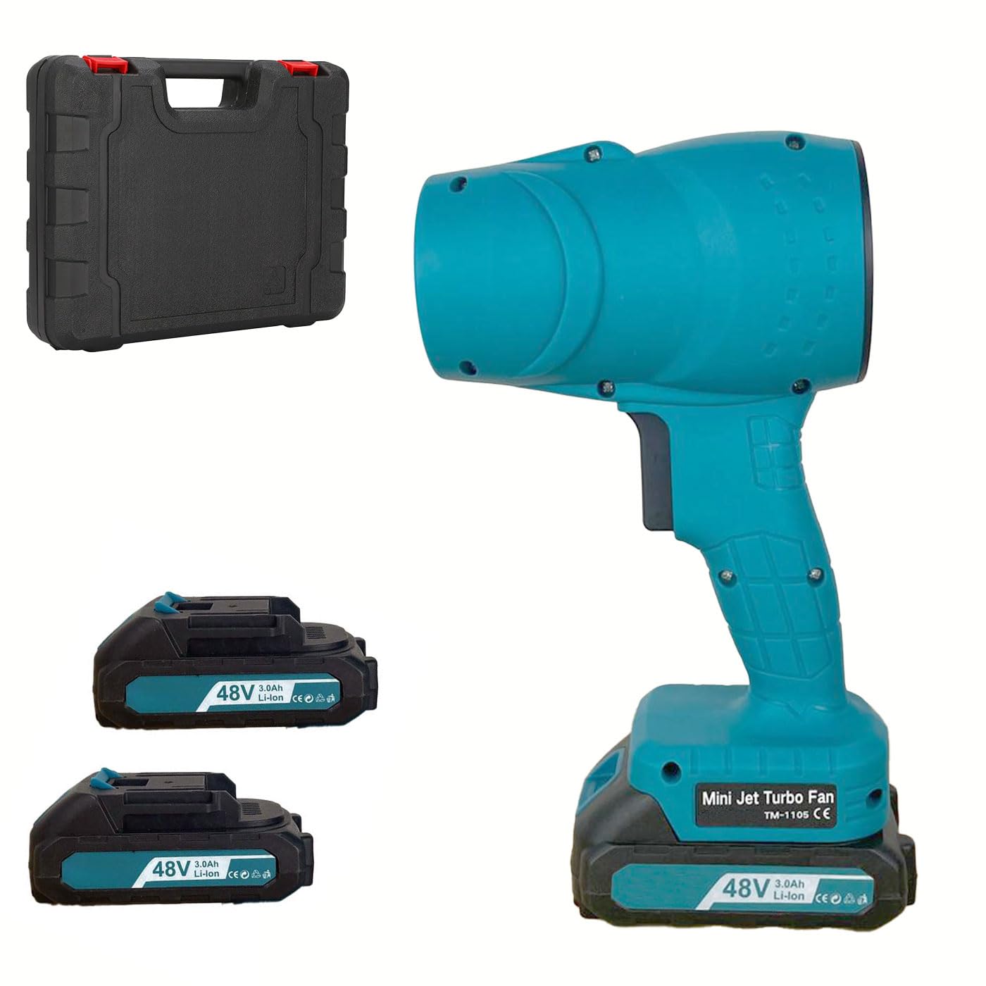 Soffiatore Elettrico Portatile 48V con 2 Batterie 3000 mAh e Valigetta, Turbocompressore ad Alta Velocità (126 km/h) per Foglie e Pulizia Giardino