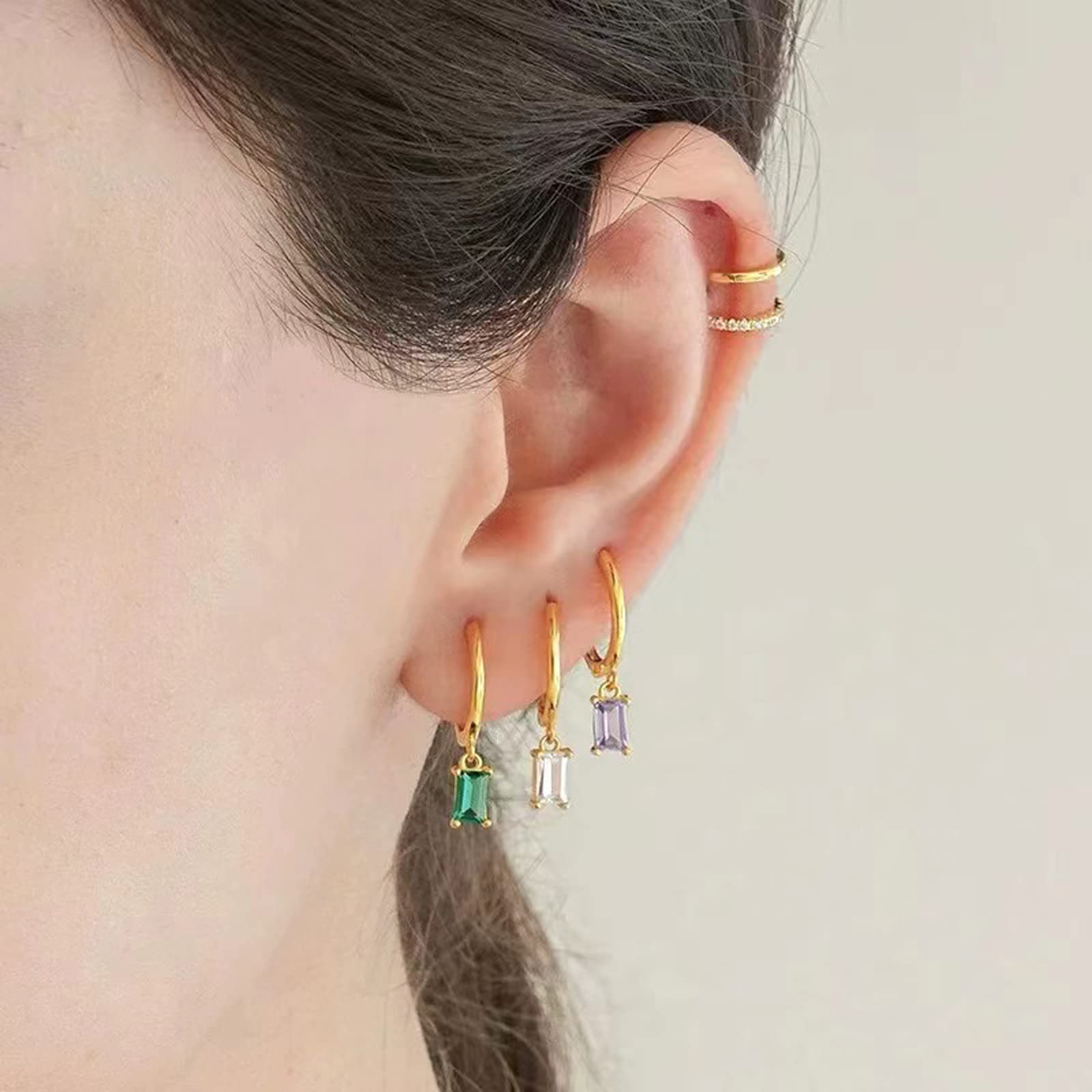 Orecchini A Cerchio Con Orecchini Pendenti, Orecchini Donna Lunghi Donna Oro 14K Orecchini Donna Oro Bambina e Uomo 2Pz