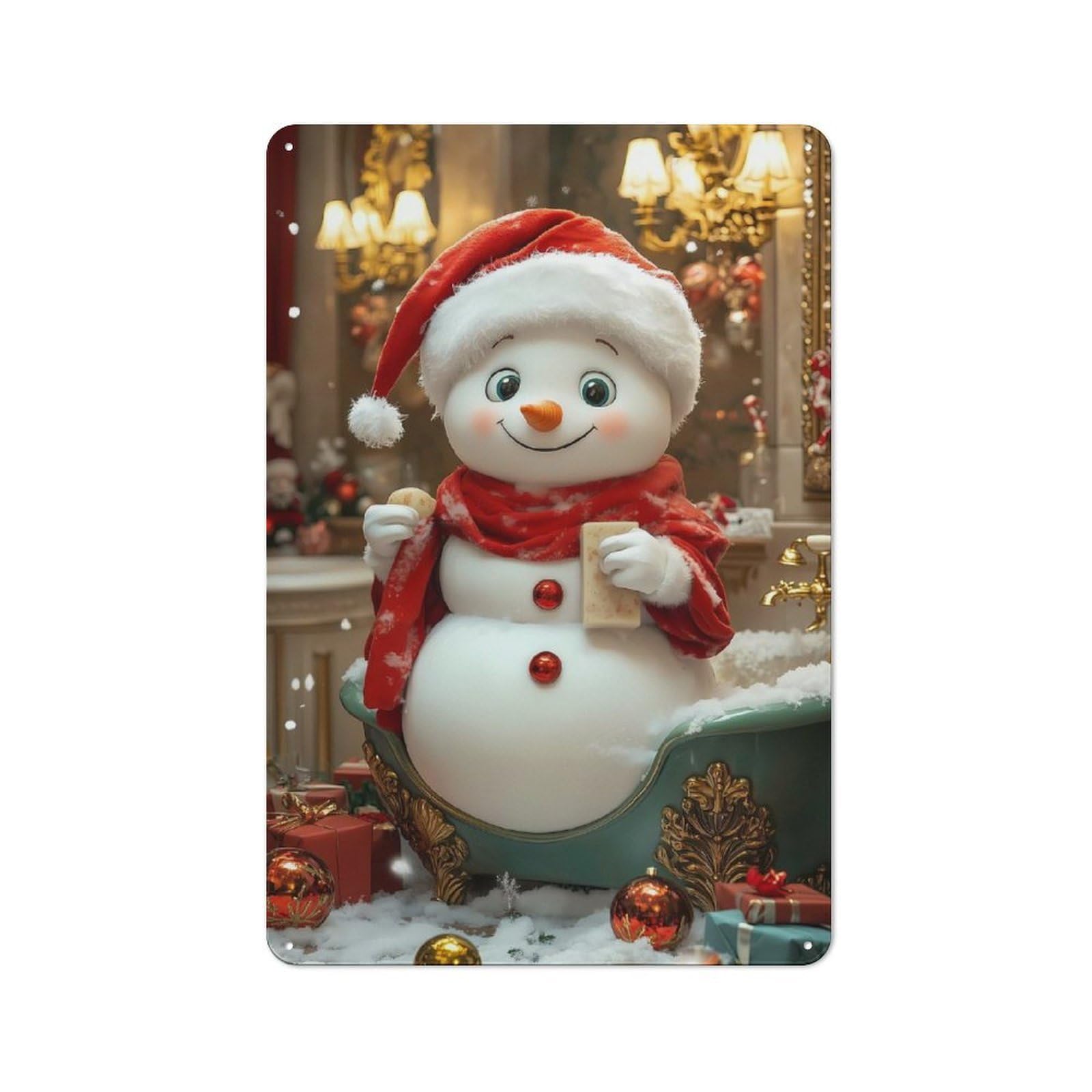 Junmoney Snowman In A Bathtub Industrial-Style Metal Sign 30X20cm For Home Bar Wall, Housewarming Wall Decor For People Furnishing Home Bar