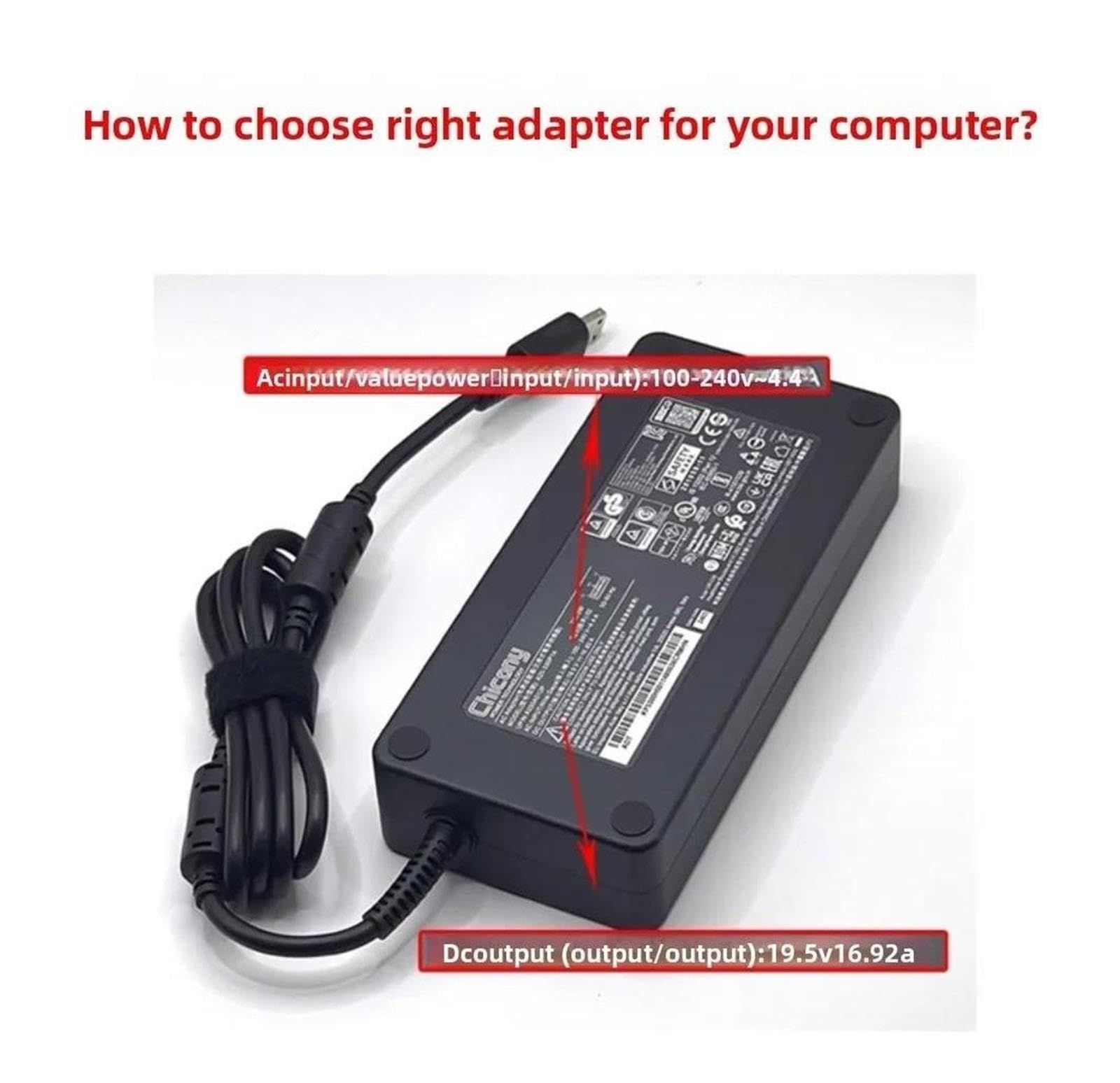 Chicony 19,5 V 16,92 A 16,9 A 330 W A20-330P1A A330A018P A17-330P2A Caricatore Adattatore CA, Compatibile Con MSI, GE76 GT77 Caricatore for Laptop Con Alimentatore for Giro(EU Plug)