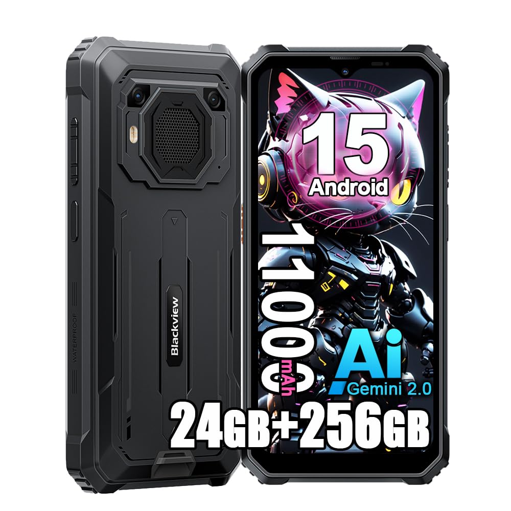 Blackview BV6200 Plus Android 15 Téléphone Portable Incassable 2025, 24Go+256Go/2TB Téléphone Débloqué,11000mAh,16MP Caméra AI, 6.56" HD+ Smartphone Incassable Etanche,4G,GPS,NFC,OTG,FM,Noir