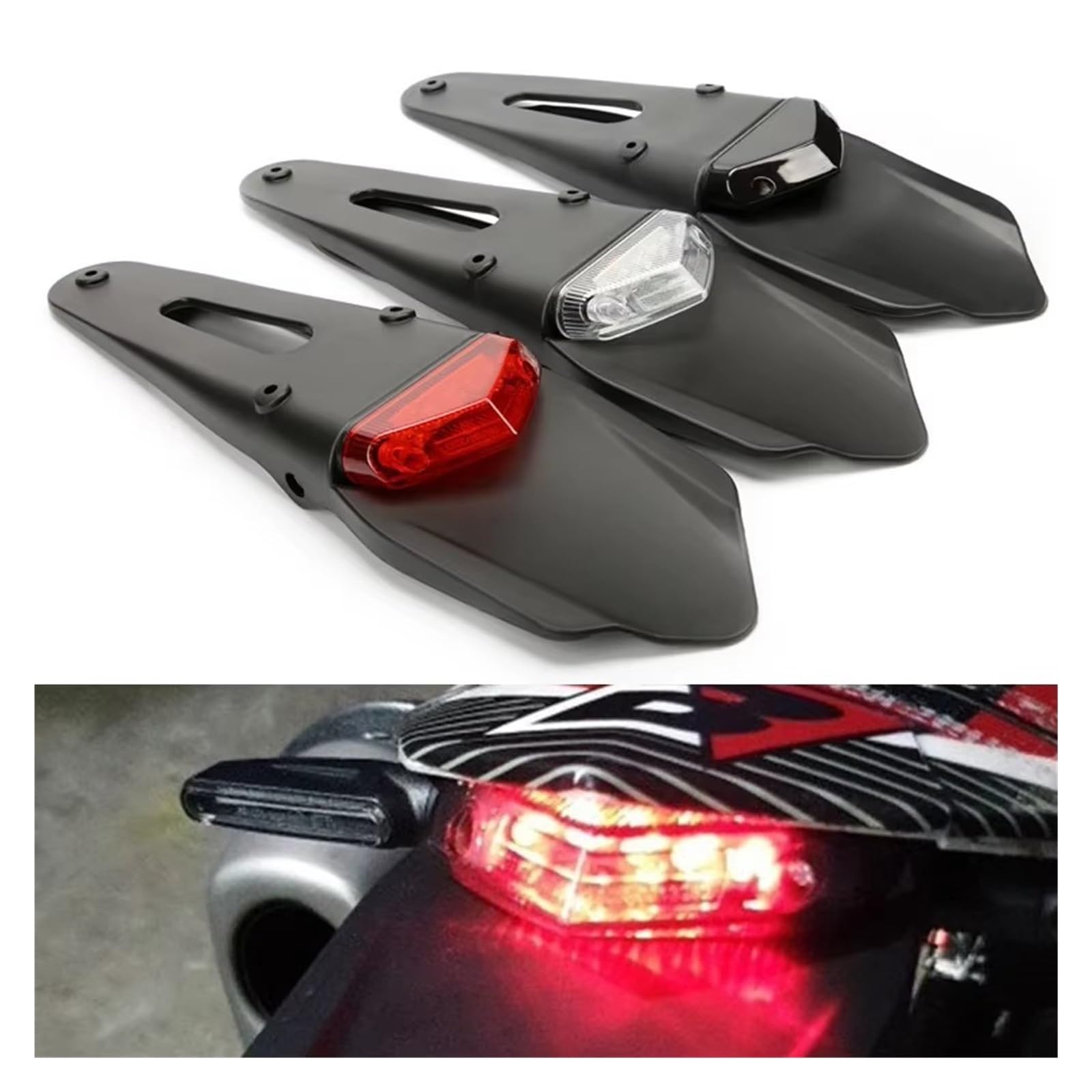 Support De Plaque D'immatriculation Universel pour Moto Feu Arrière LED ABS Arrêt Garde-Boue pour Tout-Terrain Support Plaque D'immatriculation(Black Set)