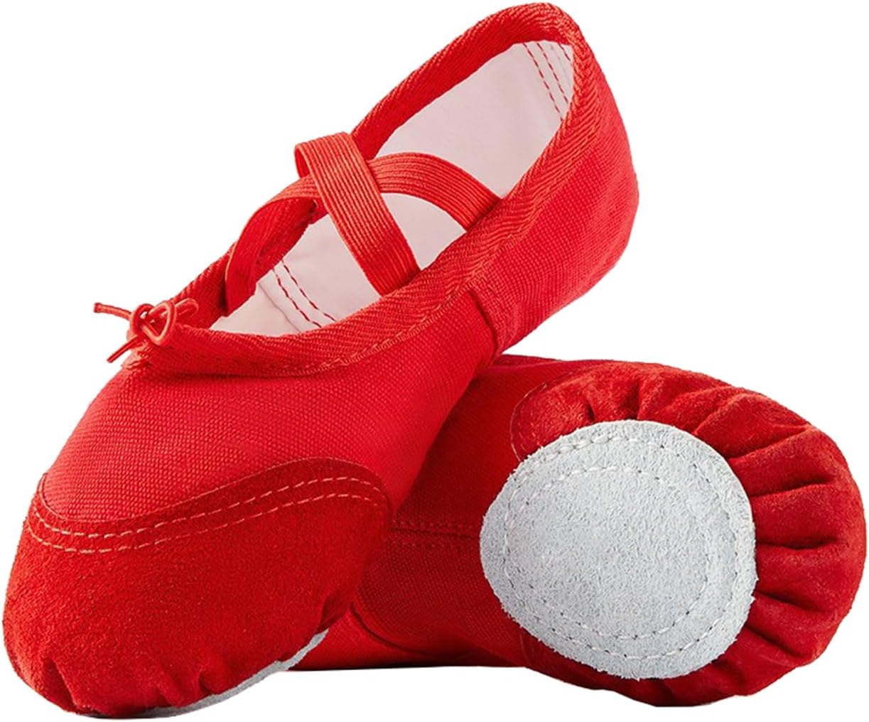Ballet Shoes Leather Ballet Flats Girls Women Non-Slip Soft Sole Dance Slippers with Easy Drawstring for Dance Class, Gymnastics, Practice Red