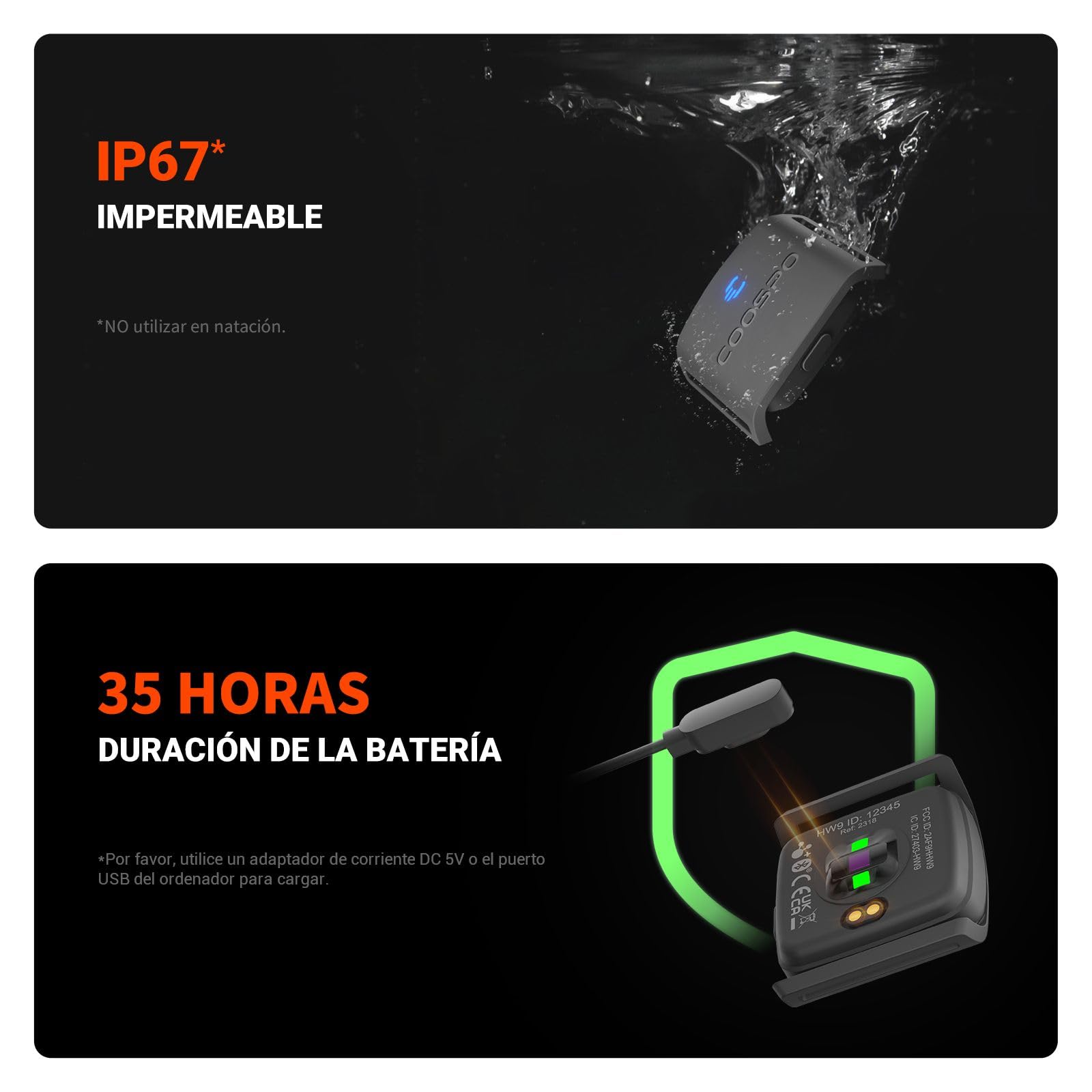 COOSPO HW9 Pulsómetros HRV Zona de Frecuencia Cardíaca Banda Bluetooth5.0 Ant+ IP67 Impermeable Heart Rate Monitor Bracelet