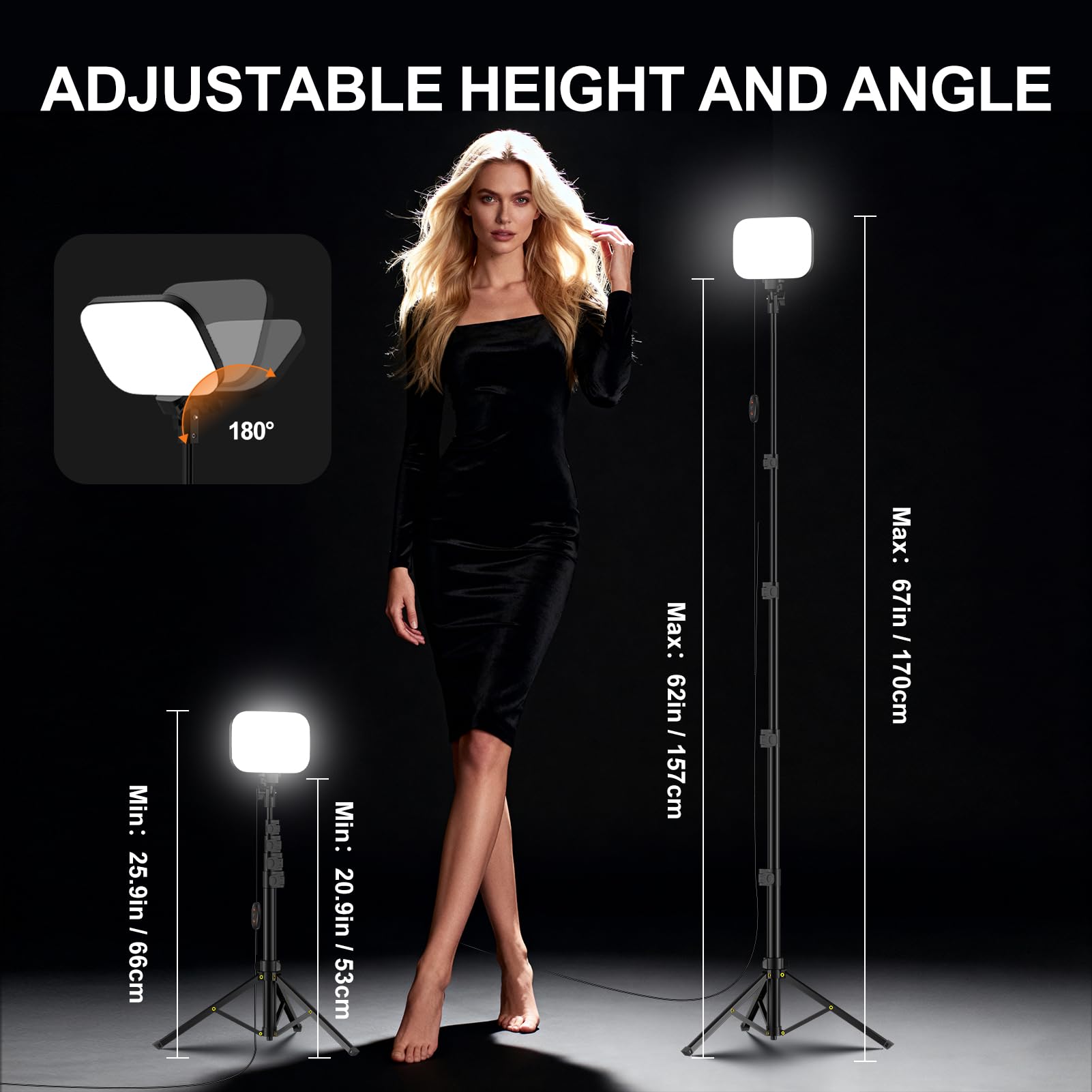EMART Basics - Luz LED de video, paquete de 2 unidades de iluminación de teclas de panel de estudio con soportes de trípode y filtros, bicolor regulable, portátil, 3000 ~ 5700 K, CRI97, 1000 lux, para