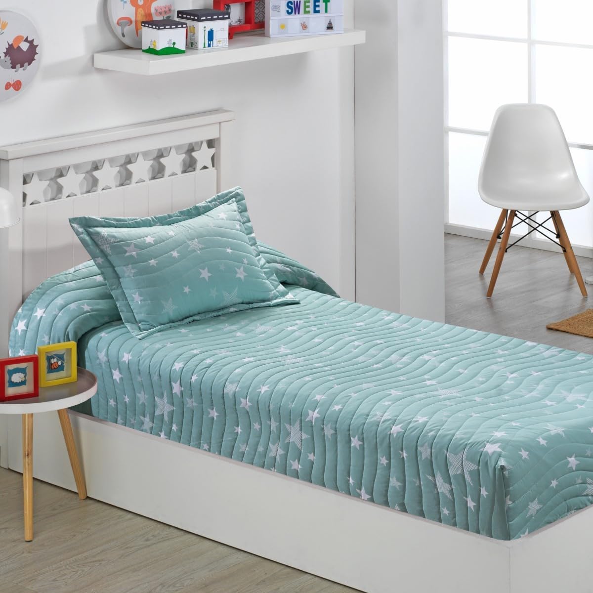 Colcha Bouti Ajustable Cama Nido Infantil y Juvenil de Verano Estrellas Agua Color Único Talla Cama 90