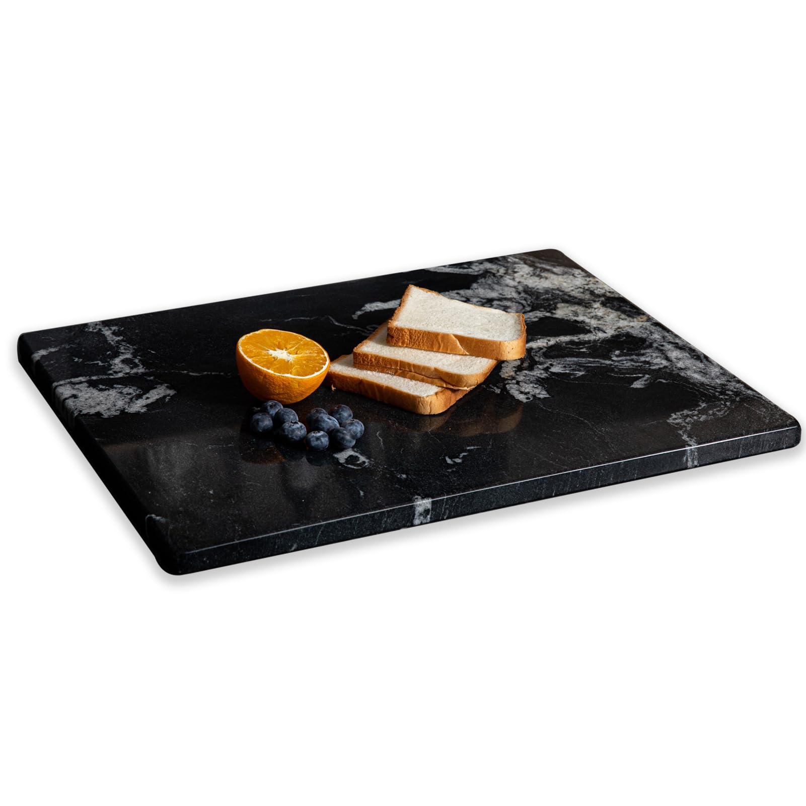 Diflart Natural Marble Stone Cutting Board for Kitchen, 16x20 Inch, Black, Marble Slab Pastry Board Large with Non-Slip Feet for Cheese, Charcuterie, Dough Chocolate, Pack of 1 Piece