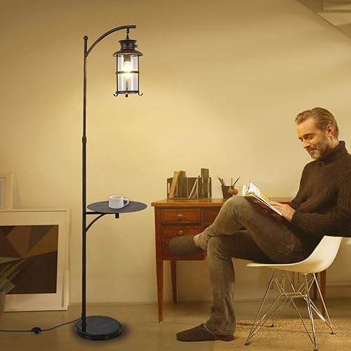 Miniatura 3 de beaysyty Lámparas de pie ajustables retro de granja con bandeja, lámpara de pie alta para dormitorio, decoración del hogar para oficina, sala de