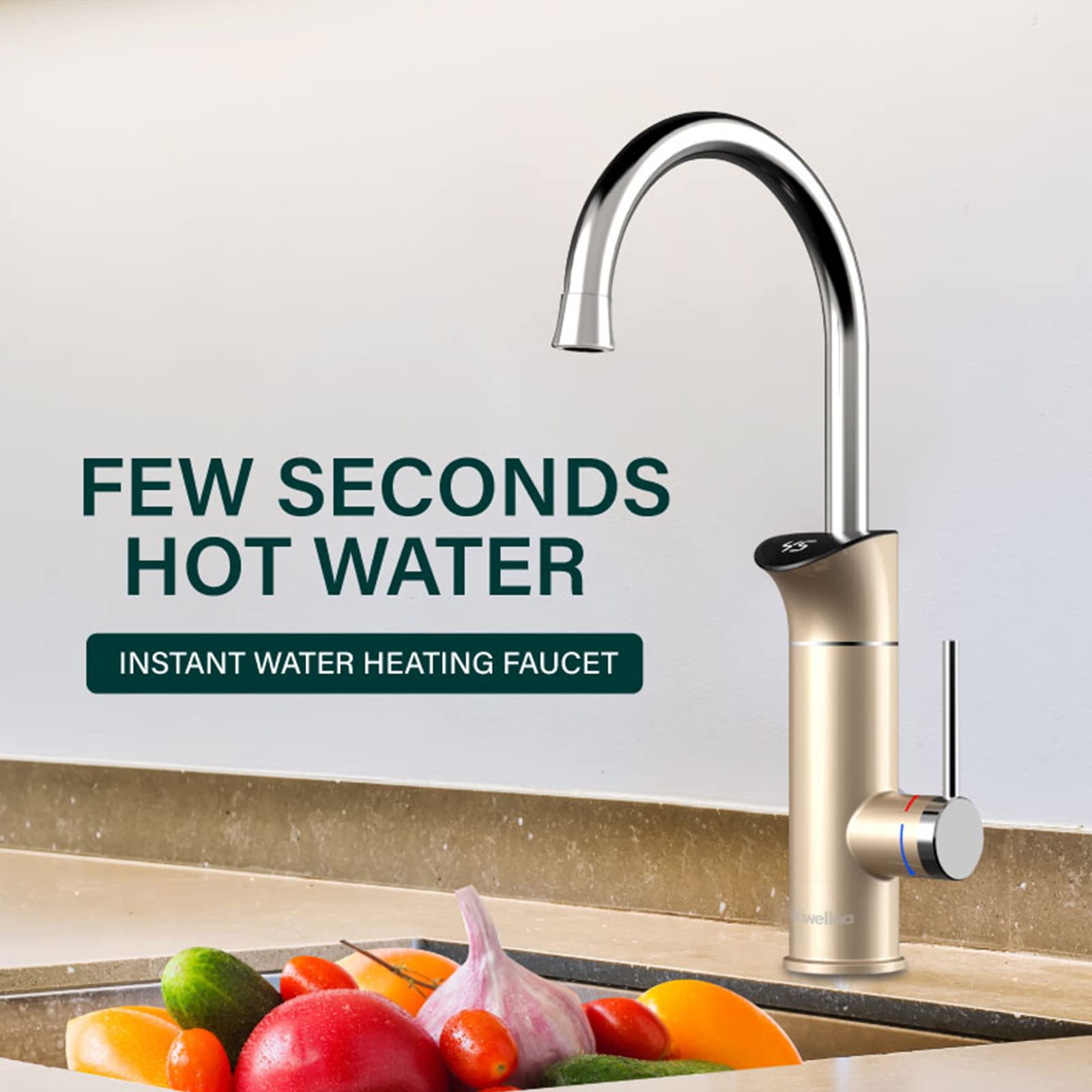 Rubinetto per lavello da Cucina, Rubinetto per scaldabagno Elettrico, Rubinetto per Acqua istantanea Senza Serbatoio, Rubinetto per Riscaldamento rapido, rubinetti da Cucina con Display Digitale