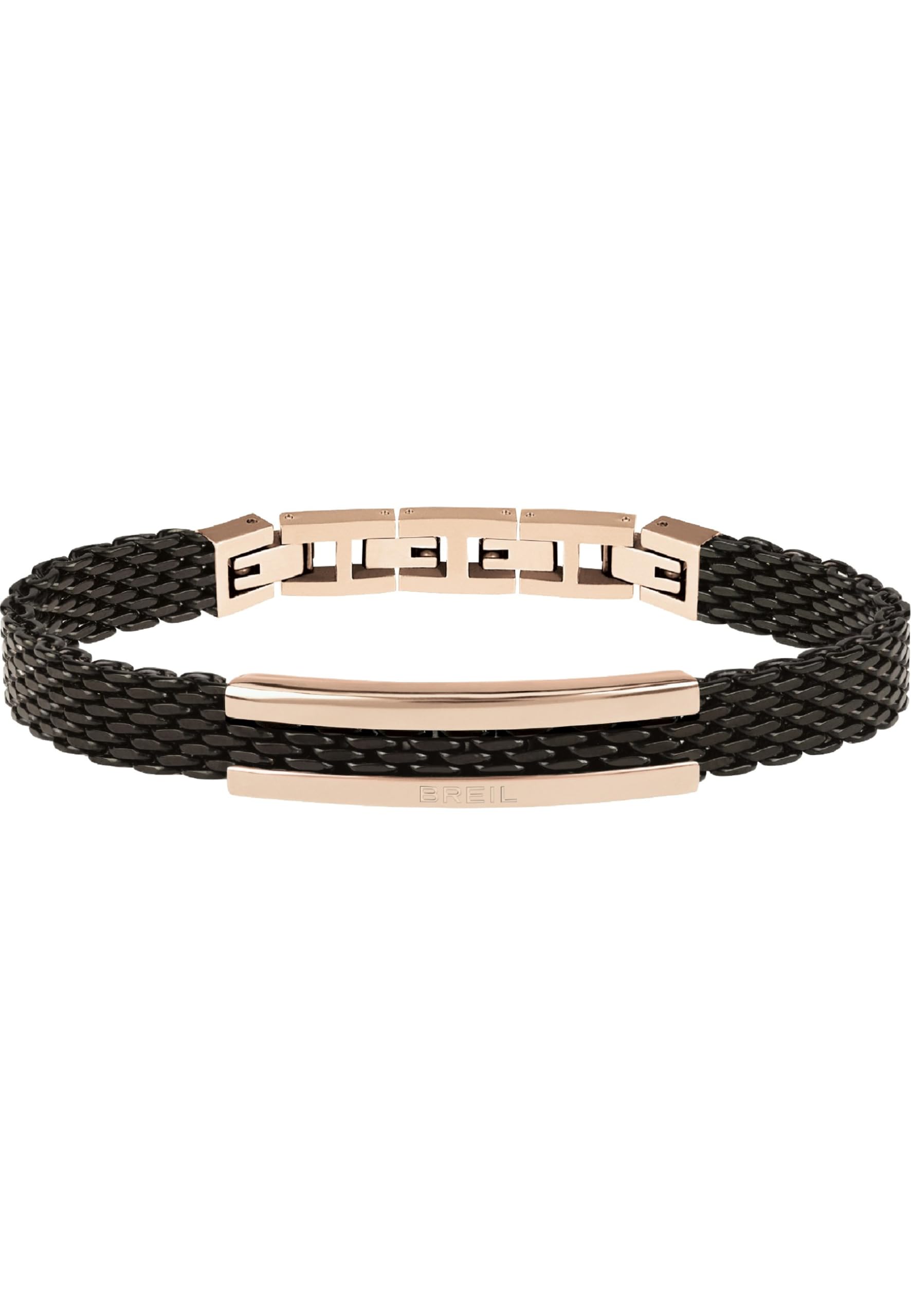 Breil - Bracelet for Men SNAP Collection TJ2743 - Black Stainless Steel Jewel with Rose Gold Central Plate - Total Length 21 cm - Rose Gold and Black