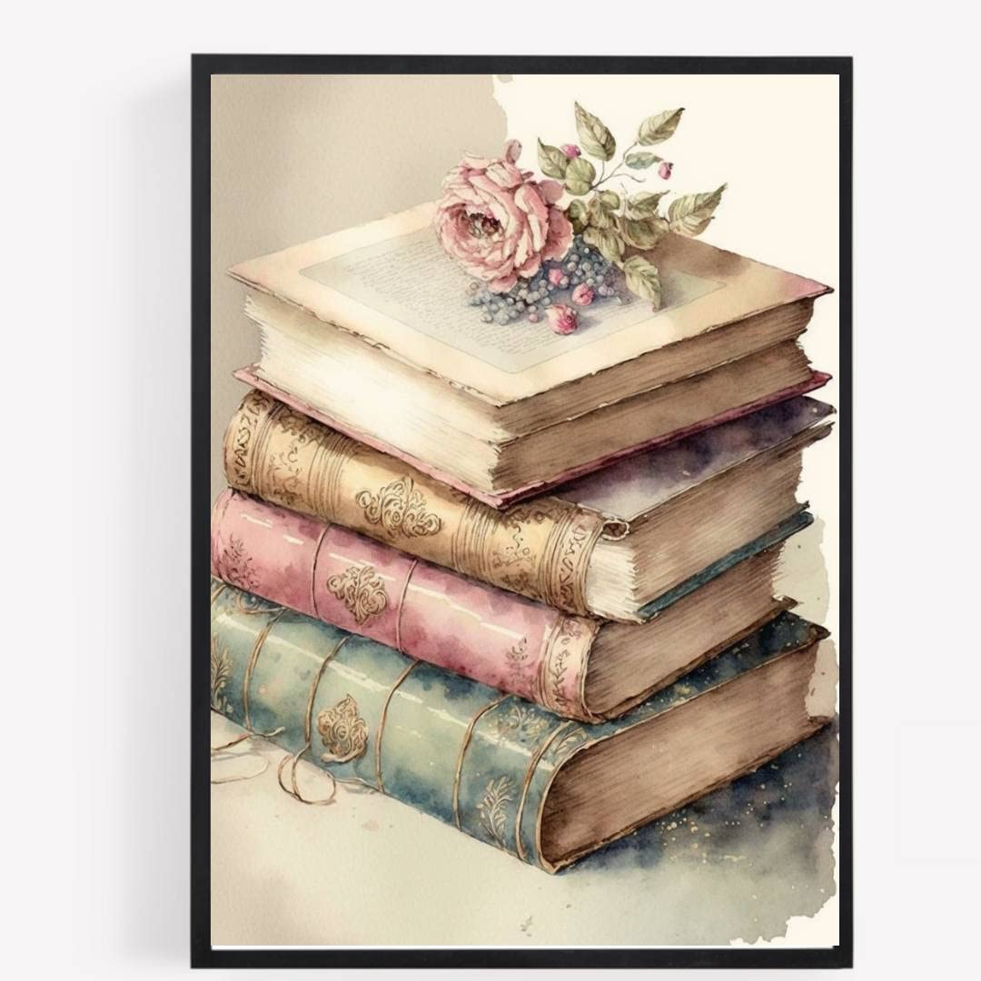 pink vintage books Print Picture Poster Gift A4 UNFRAMED 2 wall art Home decor girls bed dressing room romantic shabby chic flowers