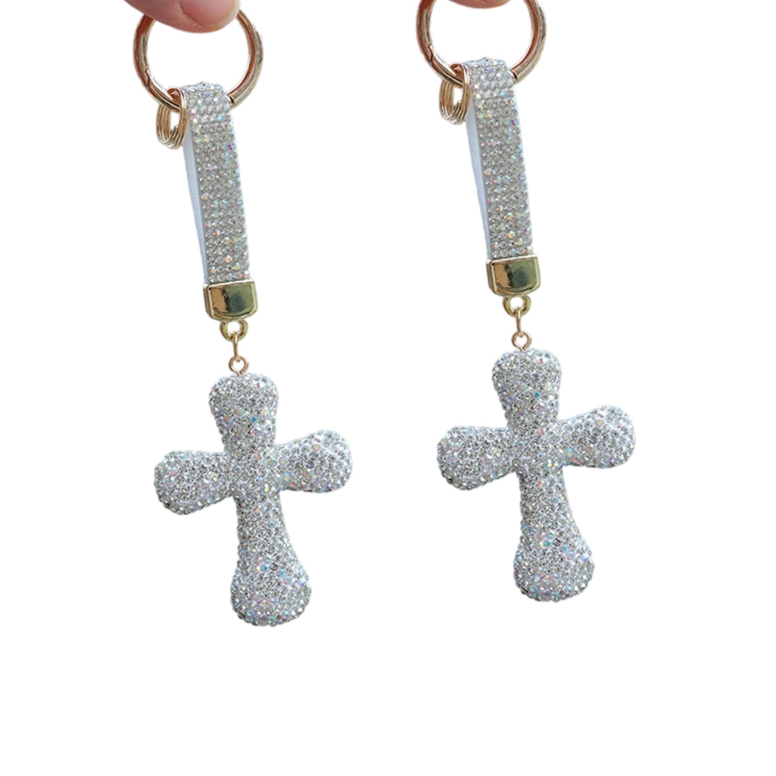 Buxuaaaa Holy Crystal Crosses Pendant Keyring, Women Girl Charm Bag Accessory Religious Blessed & Holy Crosses Keychain Keyring Crystal Rhinestones Car Bag Purse Charm Pendant