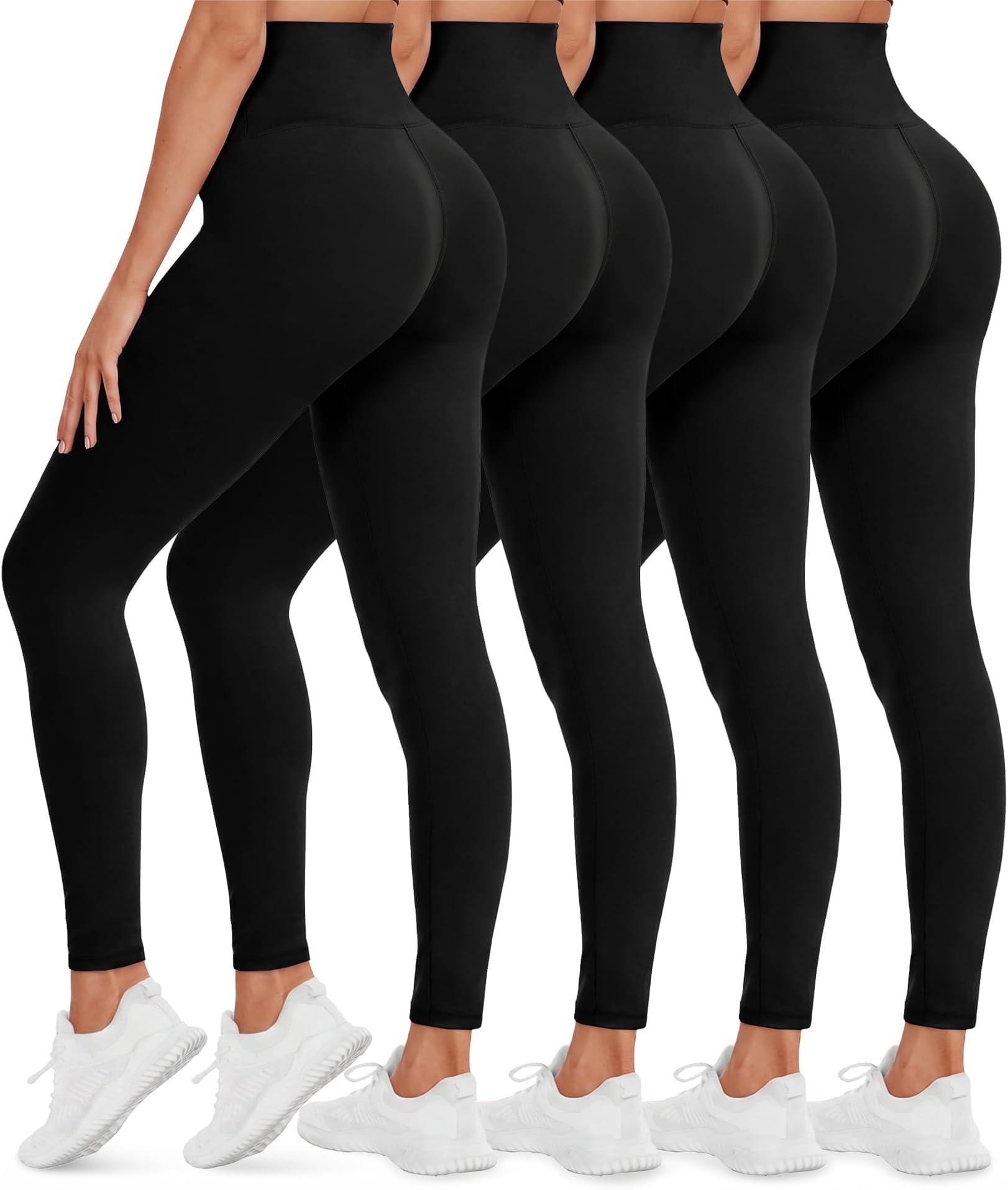 4 Pack Leggings for Women - High Waisted Tummy Control Soft Black Capri Yoga Pants with Pockets for Workout