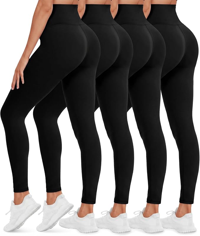 4 Pack Leggings for Women - High Waisted Tummy Control Soft No See-Through Black Yoga Pants for Athletic Workout