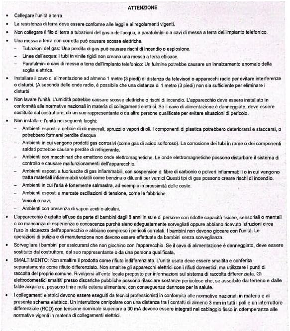Page from manual detailing attention points and disposal information