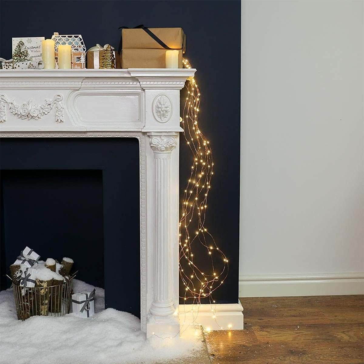 Chims Solar Fairy String Lights Bunch Light 300 LED 15 Branch Warm White Firefly Lighting Waterproof Solar Powered Waterfall Starry Fairy Lights for Indoor Festival Decor