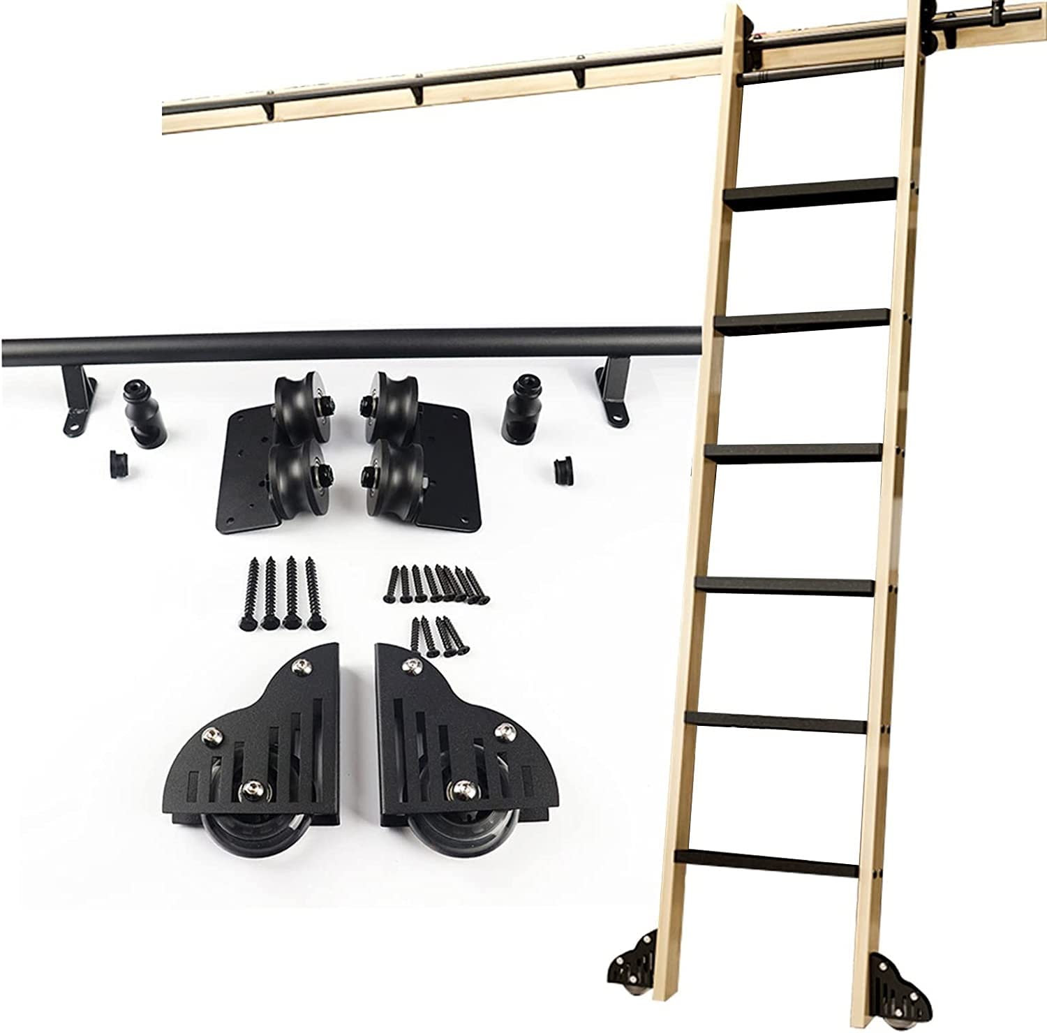 Schiebeleiter-Kit, rollende Bibliotheksleiter, Schienenschiene | Rollleitern für Bücherregale, Lager, Bar, Schrank-Set, Mobile Leiter-Hardware-Kit, Rollensystem (ohne Leiter) (Größ