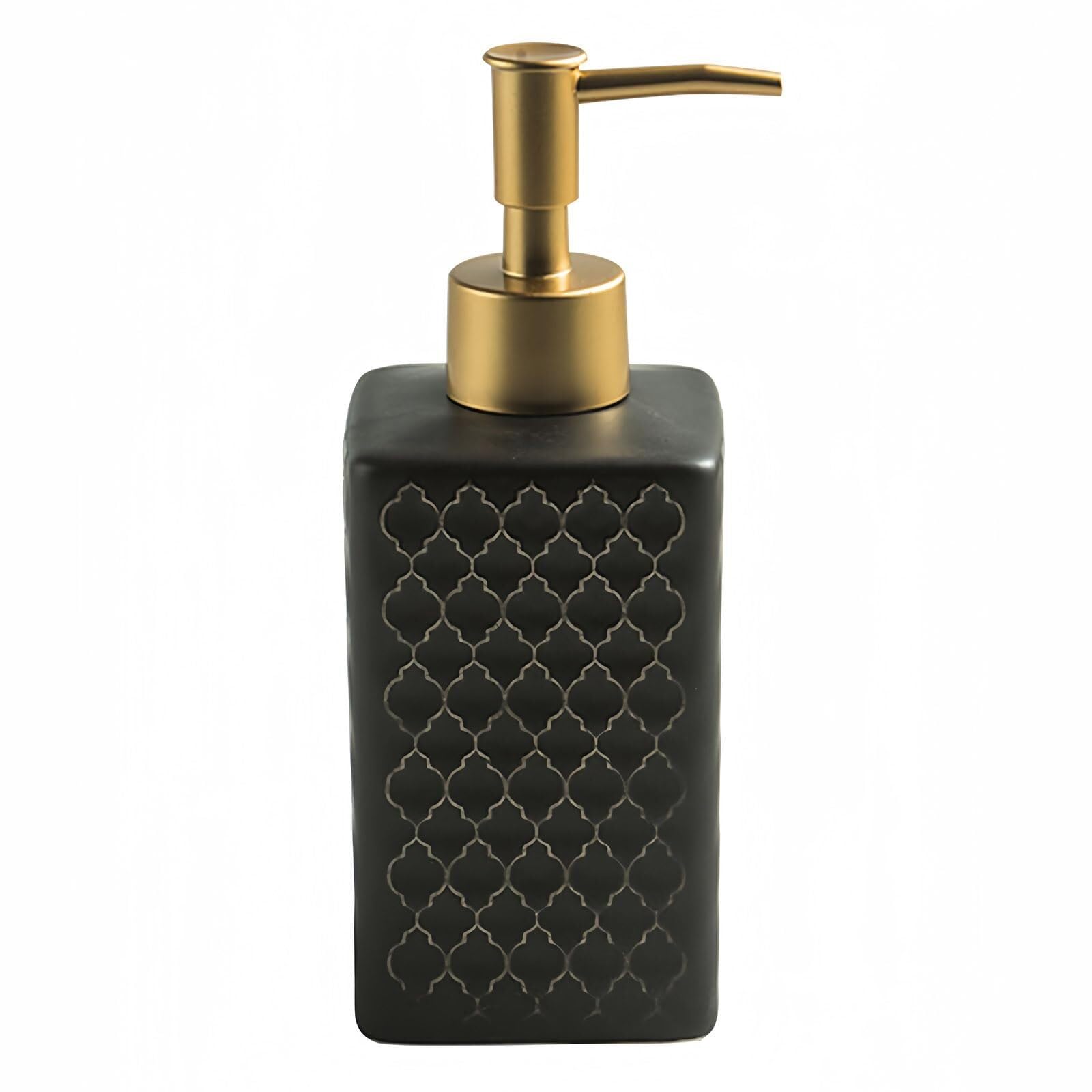 Hand Ceramic Square Lotion Dispenser Hand Soap Refillable-Shampoo Dish for Bathroom(Black)