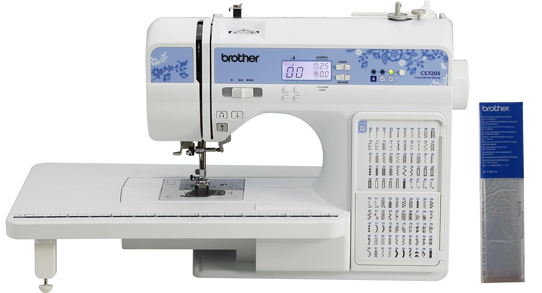 BrotherCS7205 Computerized Sewing Machine with Wide Table, 150 Built-in Stitches, SA520 Water Soluble Stabilizer Included