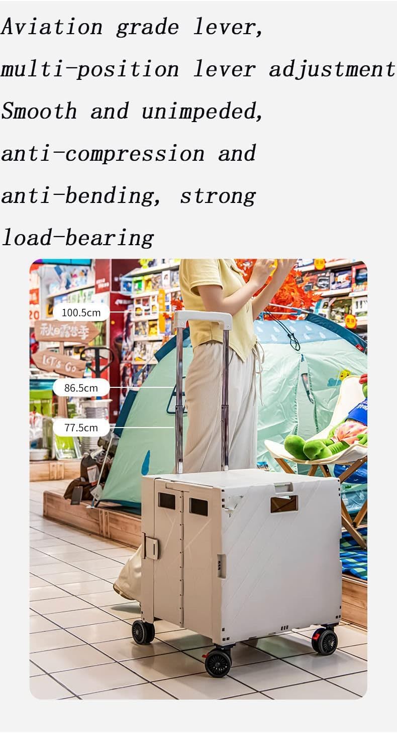 Scatola portaoggetti pieghevole da campeggio e carrello multiuso con manico regolabile, perfetta per insegnanti, ufficio, shopping e casa, soluzione organizzativa portatile (bianco B)