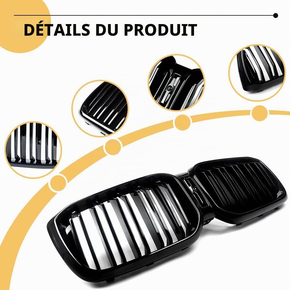 Grille de radiateur Gangying G01 G02 pour BMW X3 X4 G01 G02 Nieren Noir LCI Facelift X3 X4 Noir brillant Double chevalet 2022 2023 2024