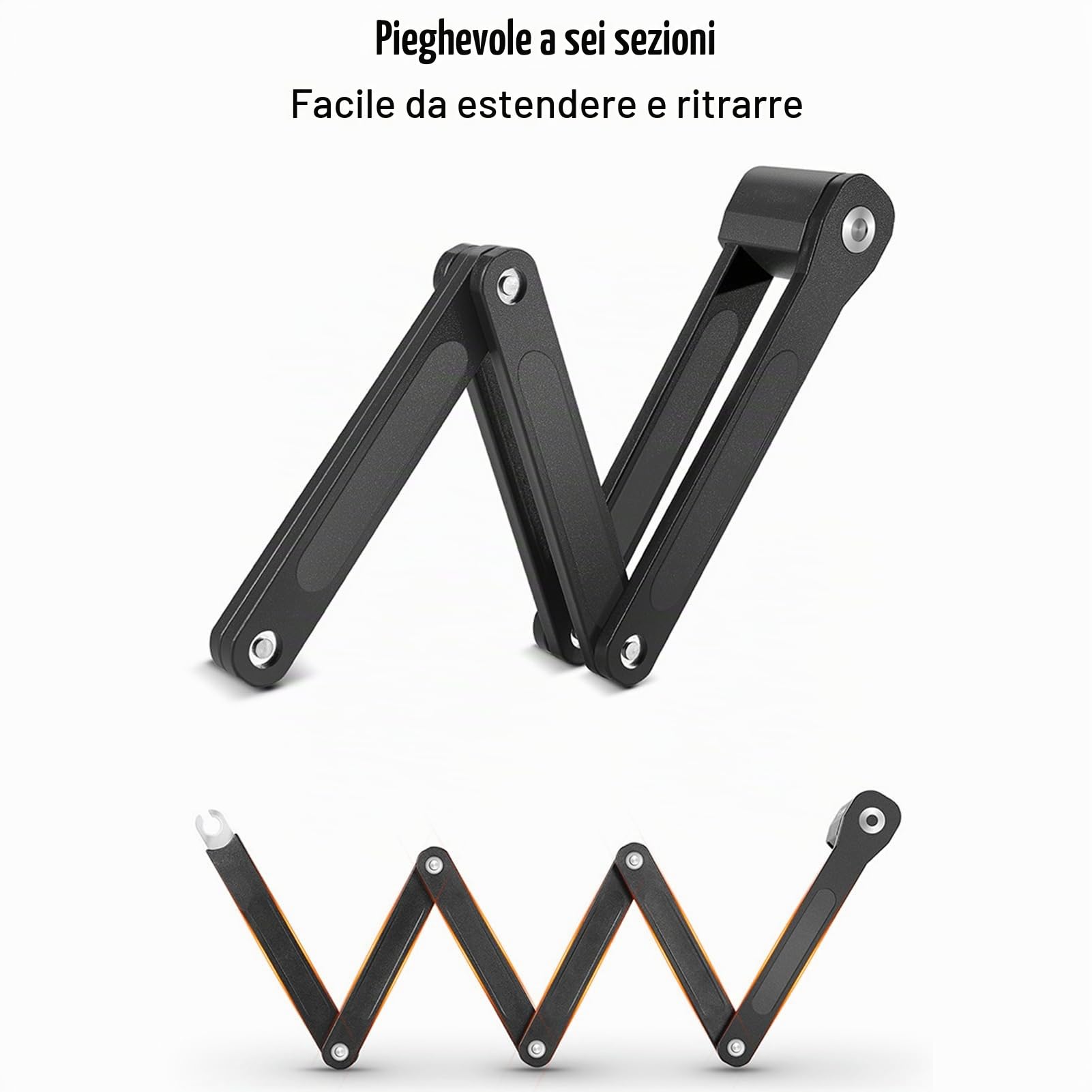 Lucchetto Pieghevole per Bici Lucchetto Pieghevole Portatile per Bici con Staffa di Montaggio e 2 Chiavi, Adatto per Biciclette, Scooter e motociclette (Lunghezza Massima da Aperto: 87 cm).