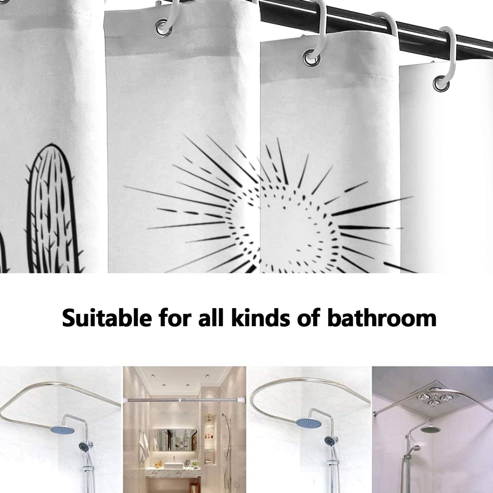 Western-Duschvorhang Cowboy-Kaktus | 183 X 183 Cm, Wasserdichter Polyester | Mit 12 Haken, Boho-Look
