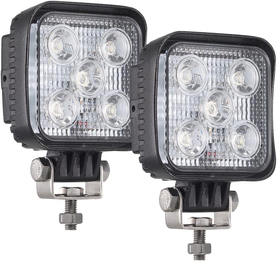 Raycharm Offroad LED Work Light 3.3" Square for Trucks & Motorcycles, 6000K Cool-White Flood Beam, Rugged Die-Cast Aluminum Housing, Corrosion Resistant Waterproof, 12V/24V DC, 2-Pack