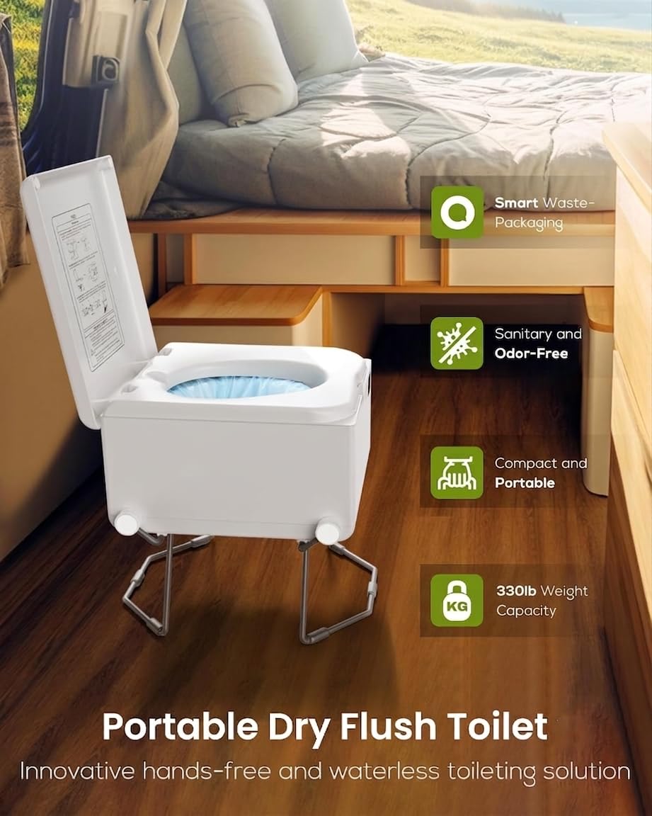 Trockenspültoilette – wasserlos, geruchlos, in sich geschlossen, wiederaufladbare, tragbare Toilette für Wohnmobile, Lieferwagen, Boote, kleine Häuser, netzunabhängige Toiletten, einfacher zu