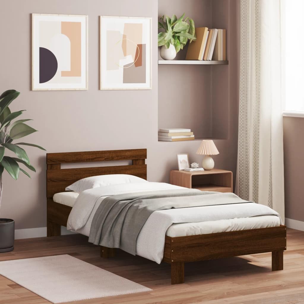 Letto Singolo Con Contenitore LED RGB Rovere Marrone 90x190 cm