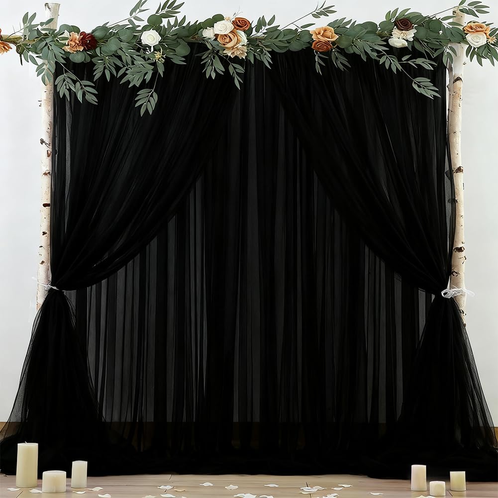 CREATCABIN 2 Piezas de Cortina de Fondo de Tul Negro Cortinas de Fondo Transparentes Negras Fondos para fotomatón para Bodas cumpleaños Despedidas de Soltera Fiestas de Navidad recepciones 1.5 x 2.5m