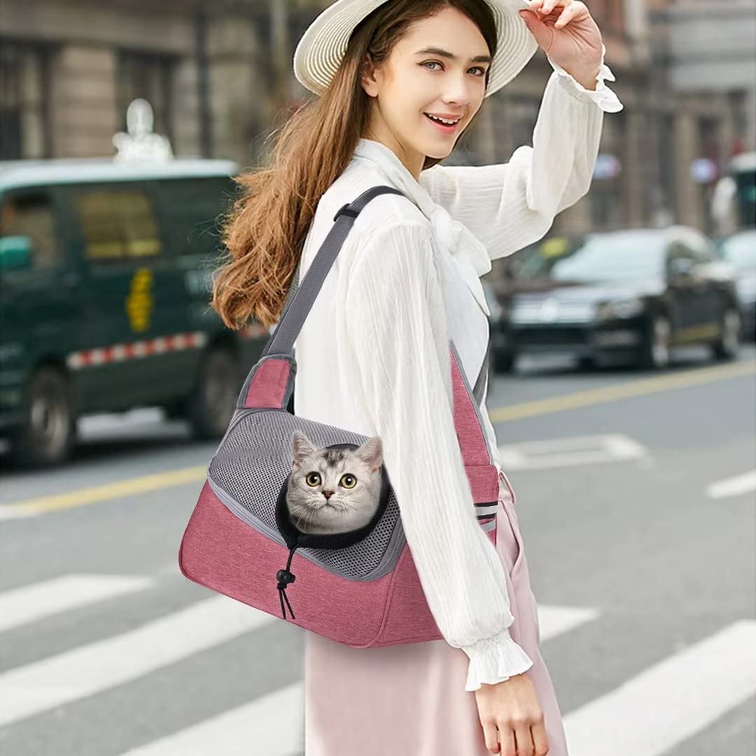 PETCUTE Bolso de Hombro para Mascotas,Bolsa de Transporte para Perros y Gatos con Correa de Seguridad Interior,Bolsa de Viaje para Mascotas con Correa de Hombro Ajustable,Bolsillos,Máx 5kg