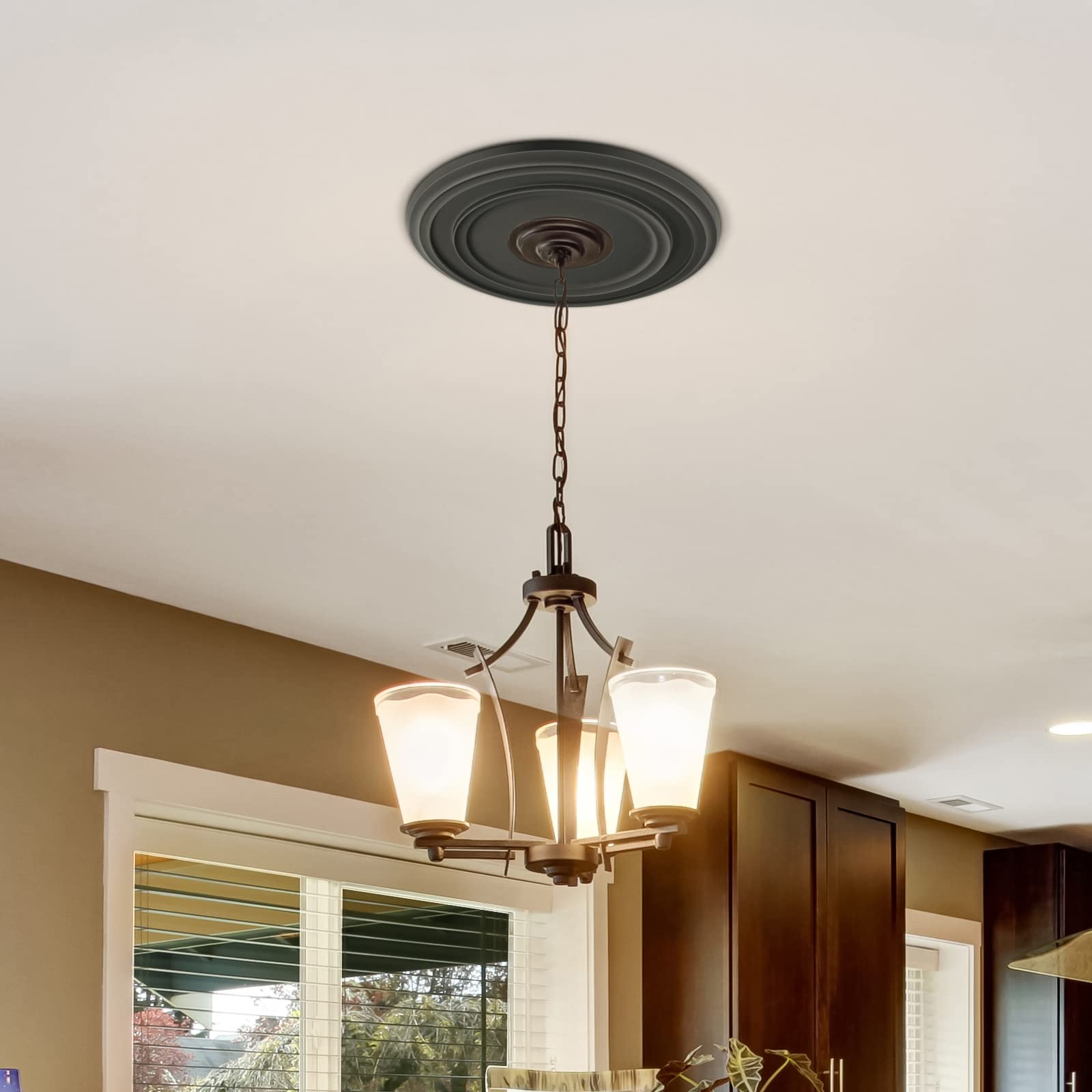 Canomo One Piece Classic Ceiling Medallion Polyurethane Ceiling Fan Medallion Chandelier Medallion, 12 3/8"OD x 4"ID x 7/8"P, Matte Black — Amazon image 7