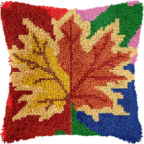 JUYIYUANFUZH Kit De Gancho De Pestillo De CojíN Kit Ganchillo Juego De Cojines De Anudado Hojas De OtoñO Kits De Gancho De Pestillo Para Adultos 43 X 43 Cm