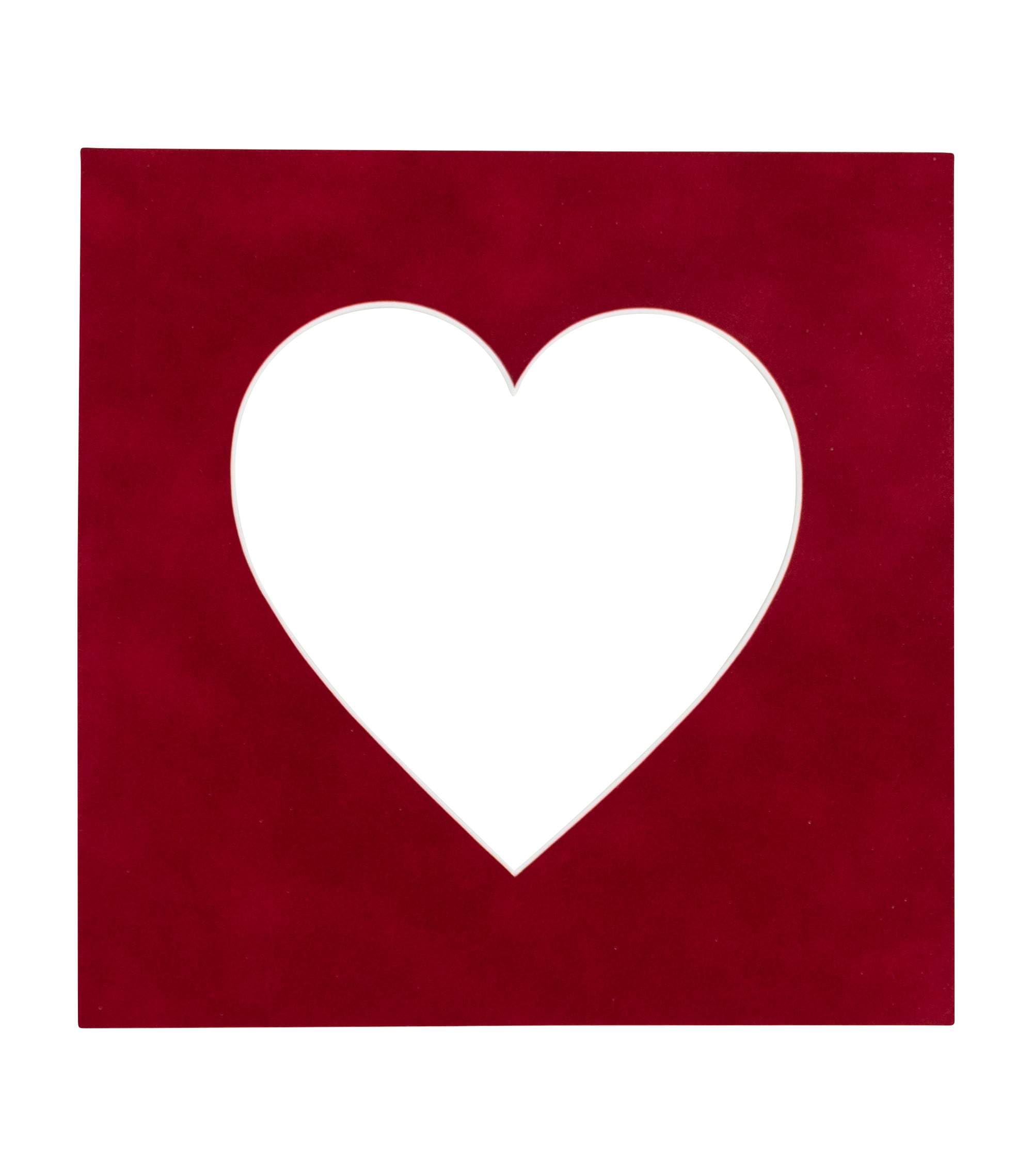 13x13 Mat Bevel Cut for 9x9 Photos - Precut Bright Red Suede Heart Shaped Photo Mat Board Opening - Acid Free Matte to Protect Your Pictures - Bevel Cut for Family Photos, Pack of 1 Matboard Show Kit