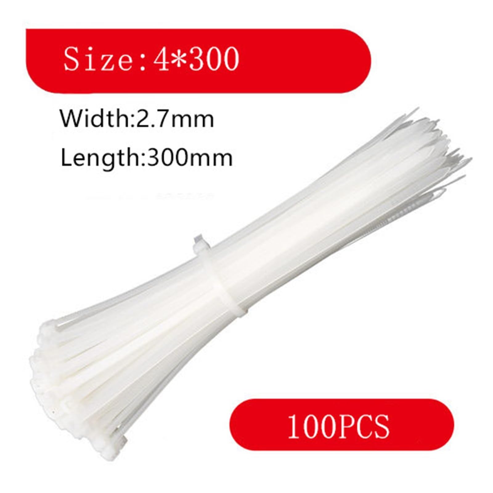 Fascetta in nylon di plastica autobloccante 100 pezzi Nero 5X300 Anello di fissaggio per fascette per cavi 3X200 Fascetta per fascette con cerniera (Colore : Bianco, Dimensioni : 3x150mm) (White 4x3