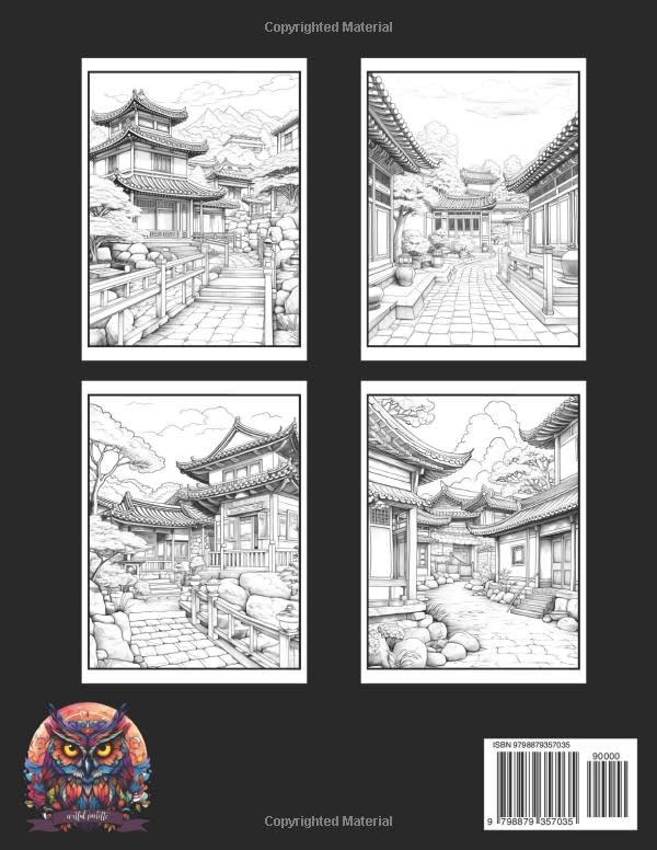 South Korean Hanok Landscapes & Architecture Coloring Book for Adults: Large Print Beautiful Nature Landscapes Sceneries and Foreign Buildings Adult ... Relief and Relaxation - 50 Coloring Pages - Image 2