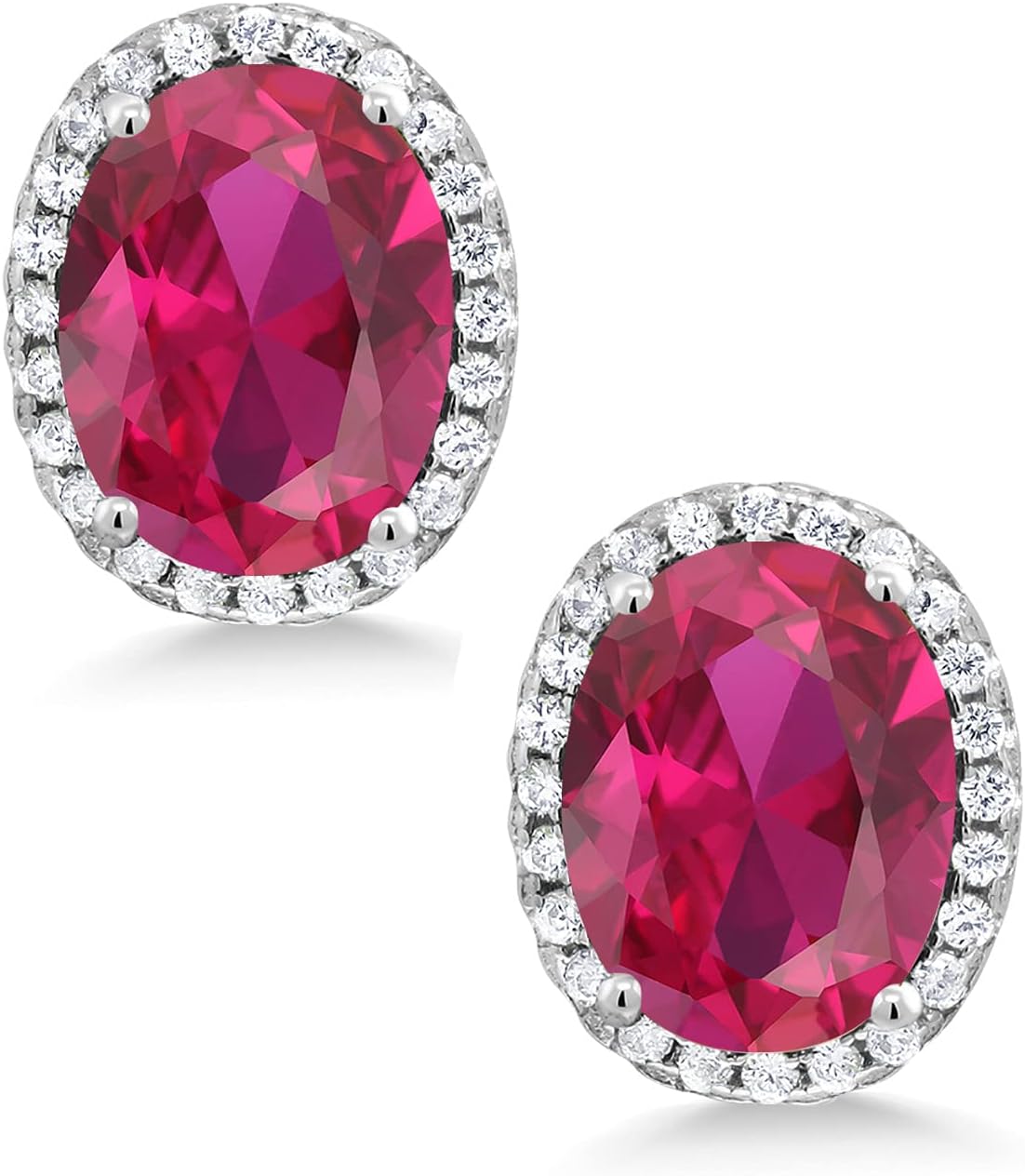 Gem Stone King 3-5 Cttw Gemstone Birthstone Halo Earrings For Women | 9X7MM Oval Cut | 925 Sterling Silver | Fine Jewelry Gifts for Her Mom Women Wife - Image 3