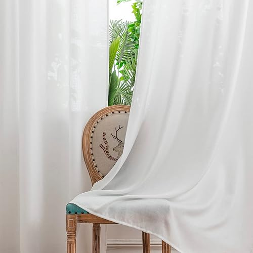 Miniatura 6 de Yancorp Cortinas blancas de 84 pulgadas de largo para sala de estar, 2 paneles de lino con textura, juego de cortinas semitransparentes filtrantes