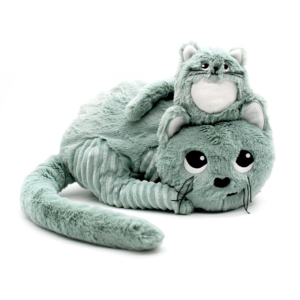 Les DÉGLINGOS - PTIPOTOS – Miaou Le Chat Maman bébé – Peluche Toute Douce – idéal Cadeau Naissance - Vert Menthe – 33cm