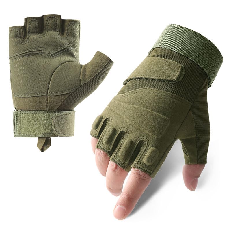 A Pair Outdoor Fingerless Gloves for Men Half Finger Tactical Gloves Combat Gloves Motorcycle Gloves with Hard Knuckle for Driving Cycling Shooting Hiking Hunting Climbing Airsoft Gloves 12CM 05