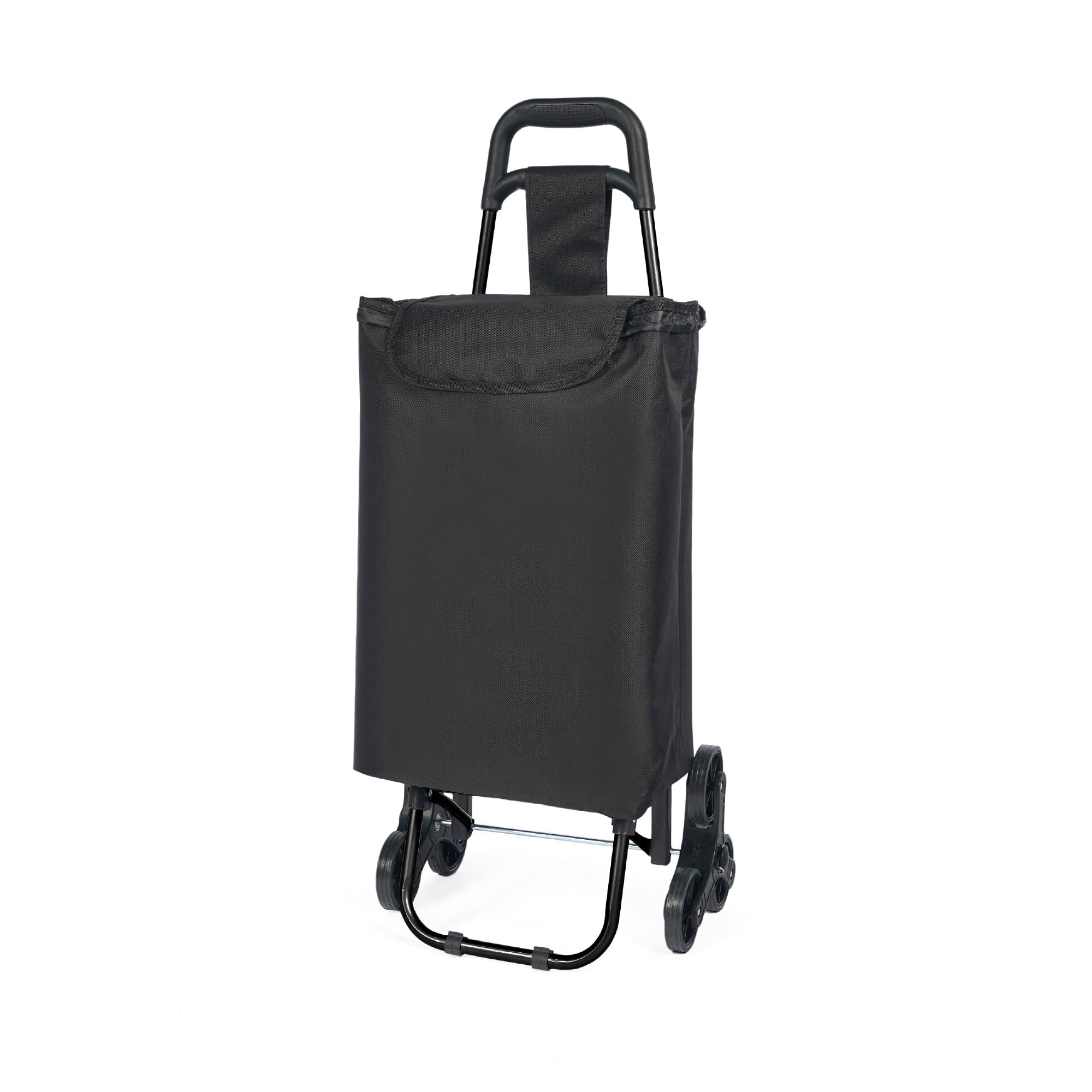 IlGruppone Carrello Spesa Saliscale 6 Ruote Pieghevole con Borsa Impermeabile, Porta Spesa per Scale Supermercato e Casa, Struttura in Acciaio - Nero