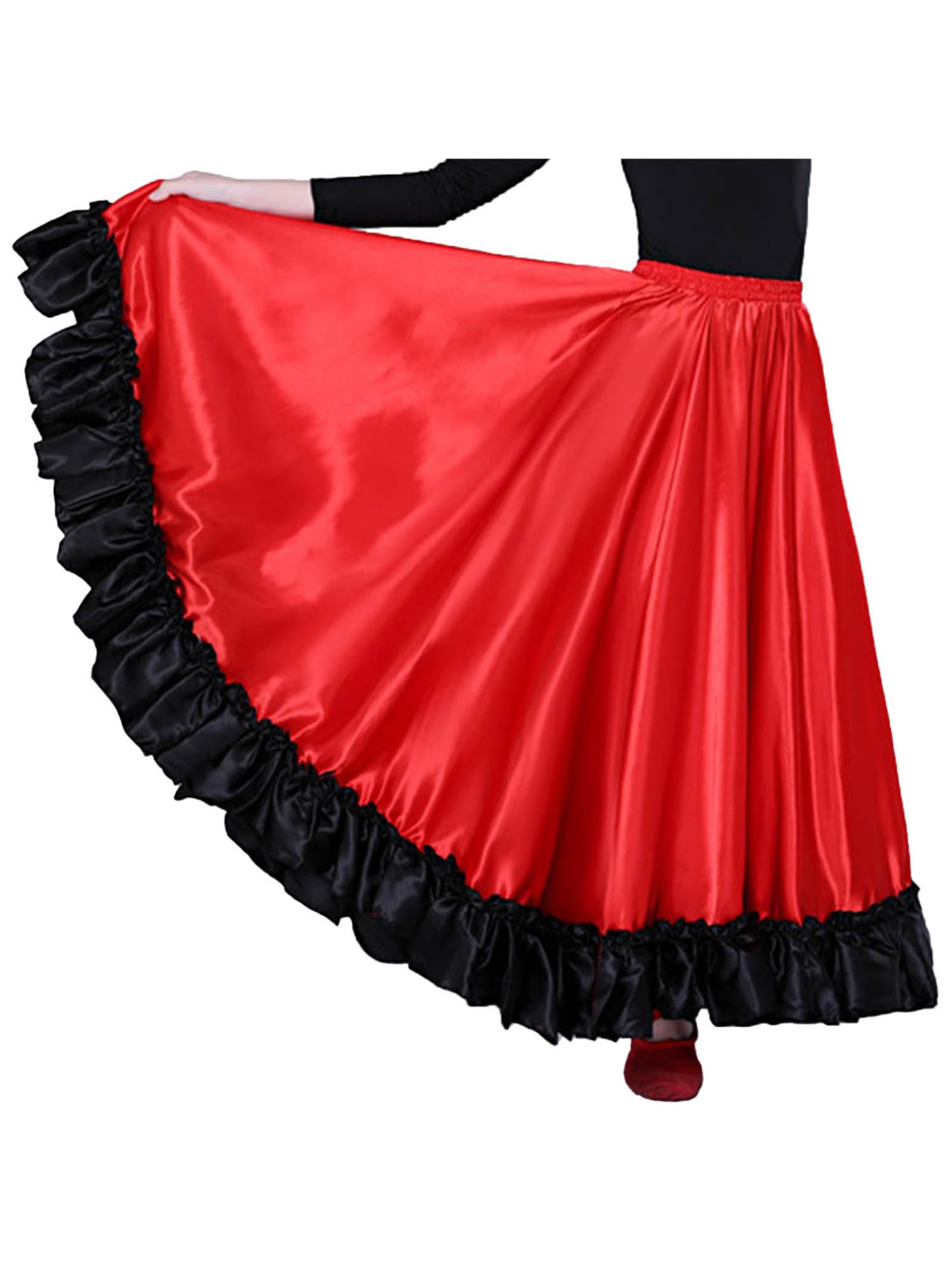 FEESHOW Mädchen Flamenco Rock Spanischer Tanzrock Lang Latin Standard Ballsaal Rock Swing Maxirock Kinder Karneval Faschnacht Party Outfit