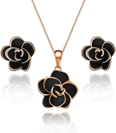 EVEVIC Rose Flower Jewelry Set – 18K Gold Plated Necklace & Earrings