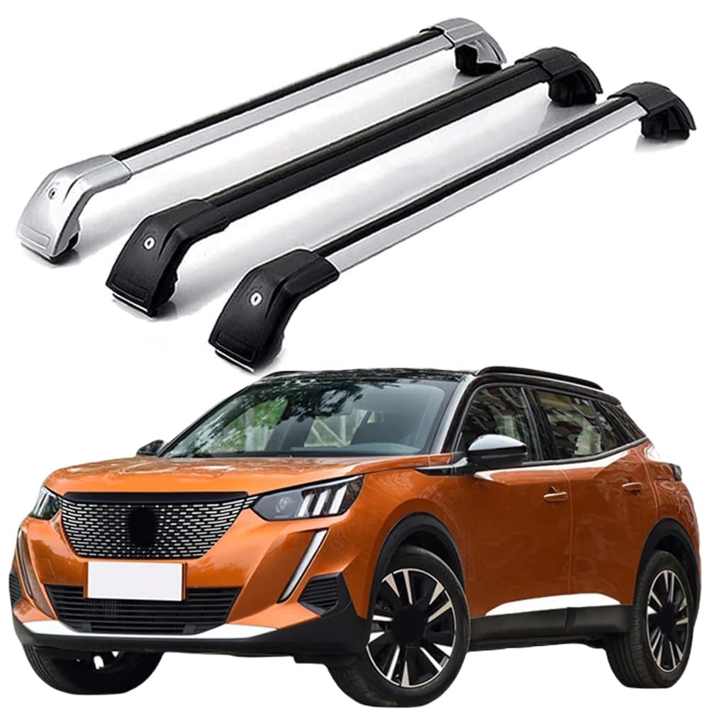 für Peugeot 2008 SUV 2020-2024 Abschließbare Dachträger-Querstreben, Aluminium Querträger mit Anti-Diebstahl-Metallschloss, 115 kg Tragkraft,Silver-Black
