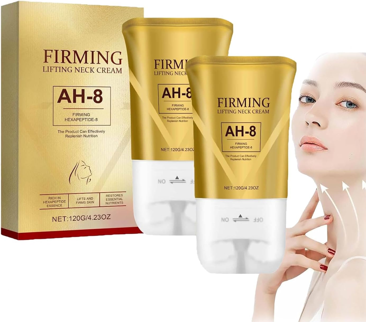 2 Pcs AH-8 Firming Neck Cream for Crepey Skin Body Care Comfort, Neck Firming Cream Contains Hexapeptide, Neck Firming Cream with Roller, Skin Tightening Lotion, Skin Repair