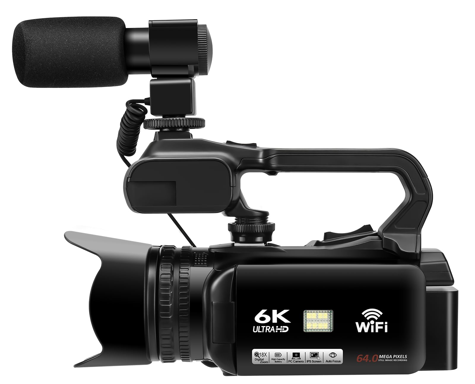 Camcorder Video Camera HD 6K 64MP 18X Digital Zoom Vlogging Camera for YouTube Video Camera with WiFi, 4500mAh Battery, 64GB SD Card, Stabilizer, Mic, Remote Control and Charger